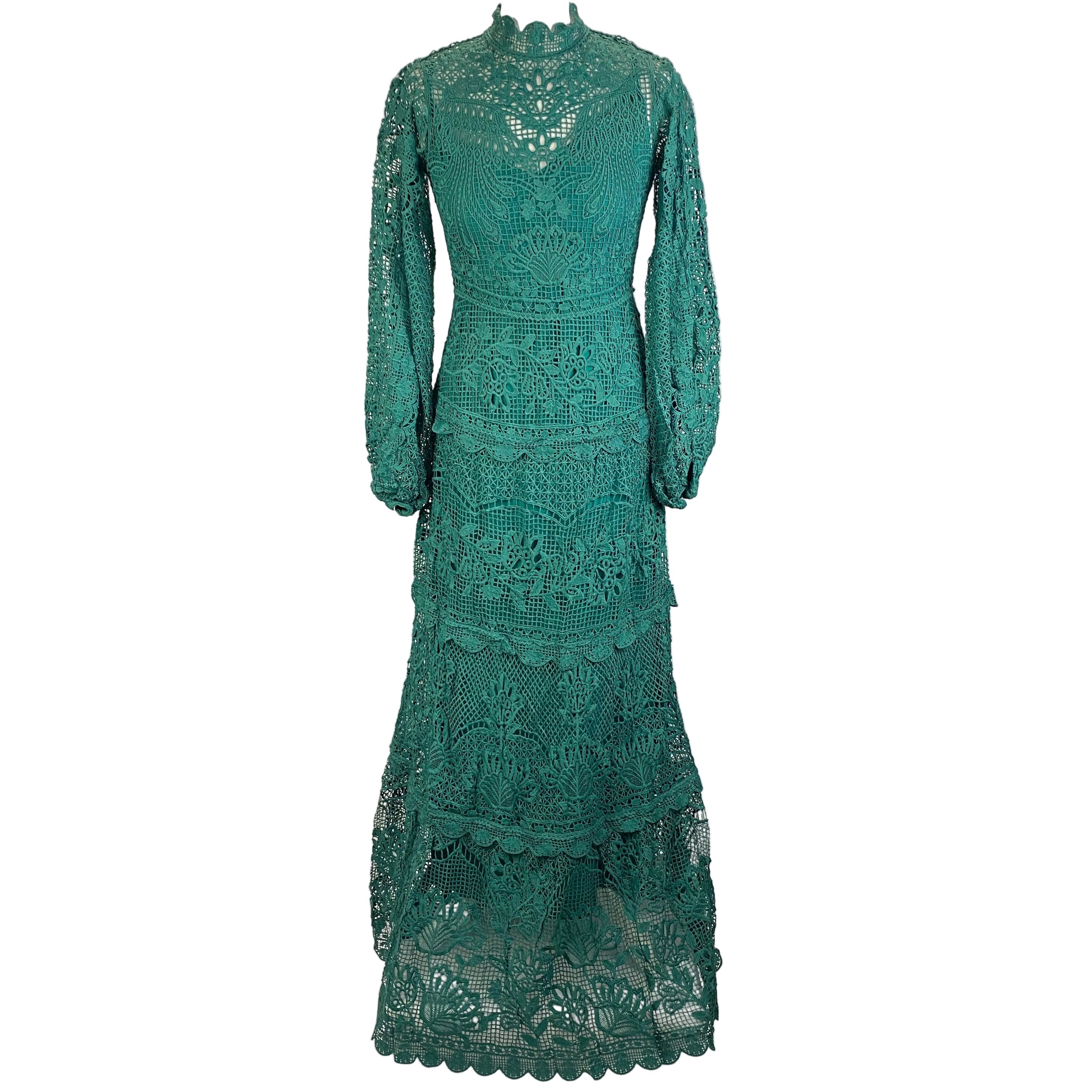 Farm Rio New £360 Emerald Guipure Maxi Dress XS