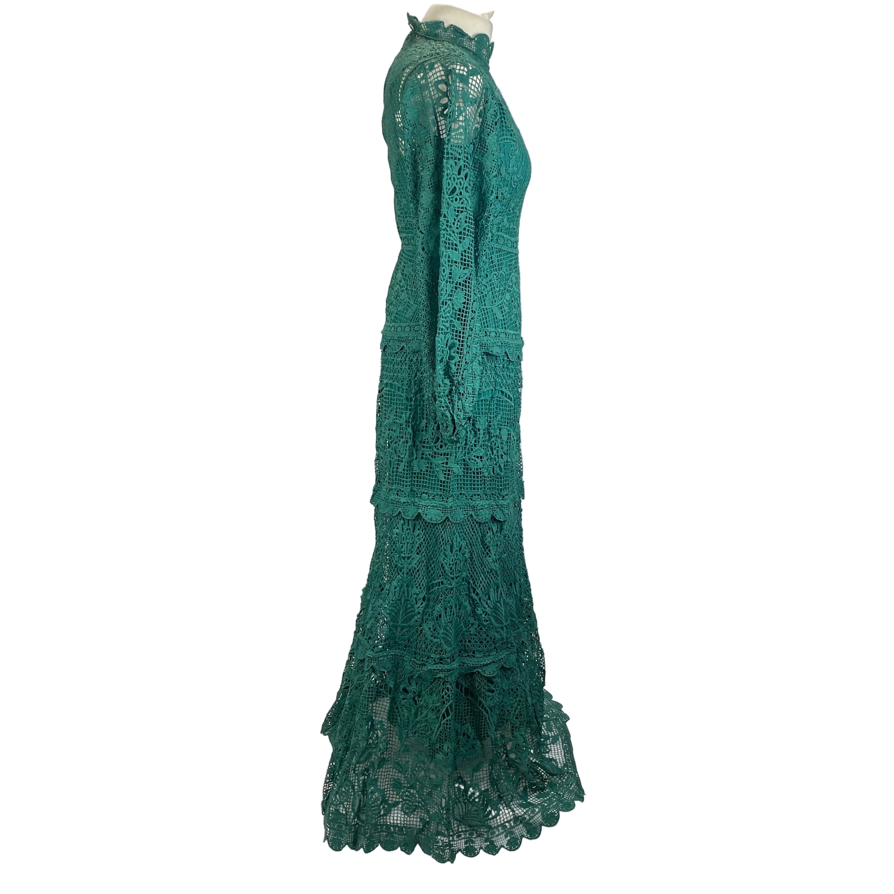 Farm Rio New £360 Emerald Guipure Maxi Dress XS
