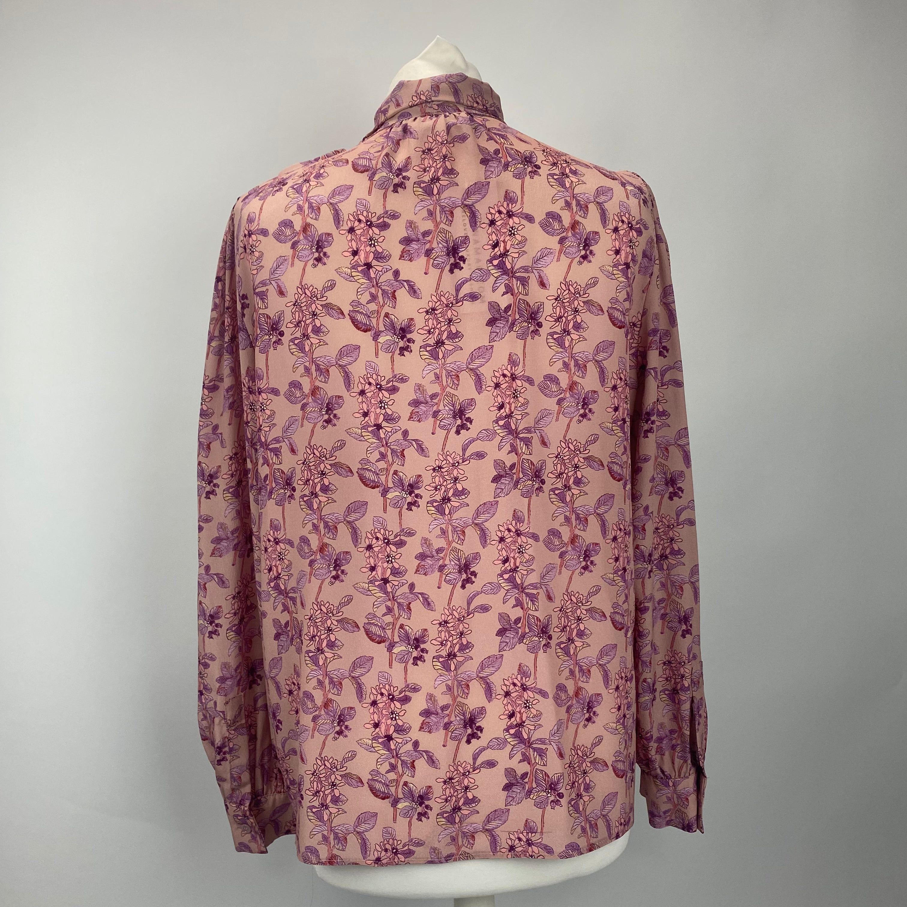 Weekend Max Max Mara Dusty Pink & Lilac Floral Silk Pussybow Blouse M