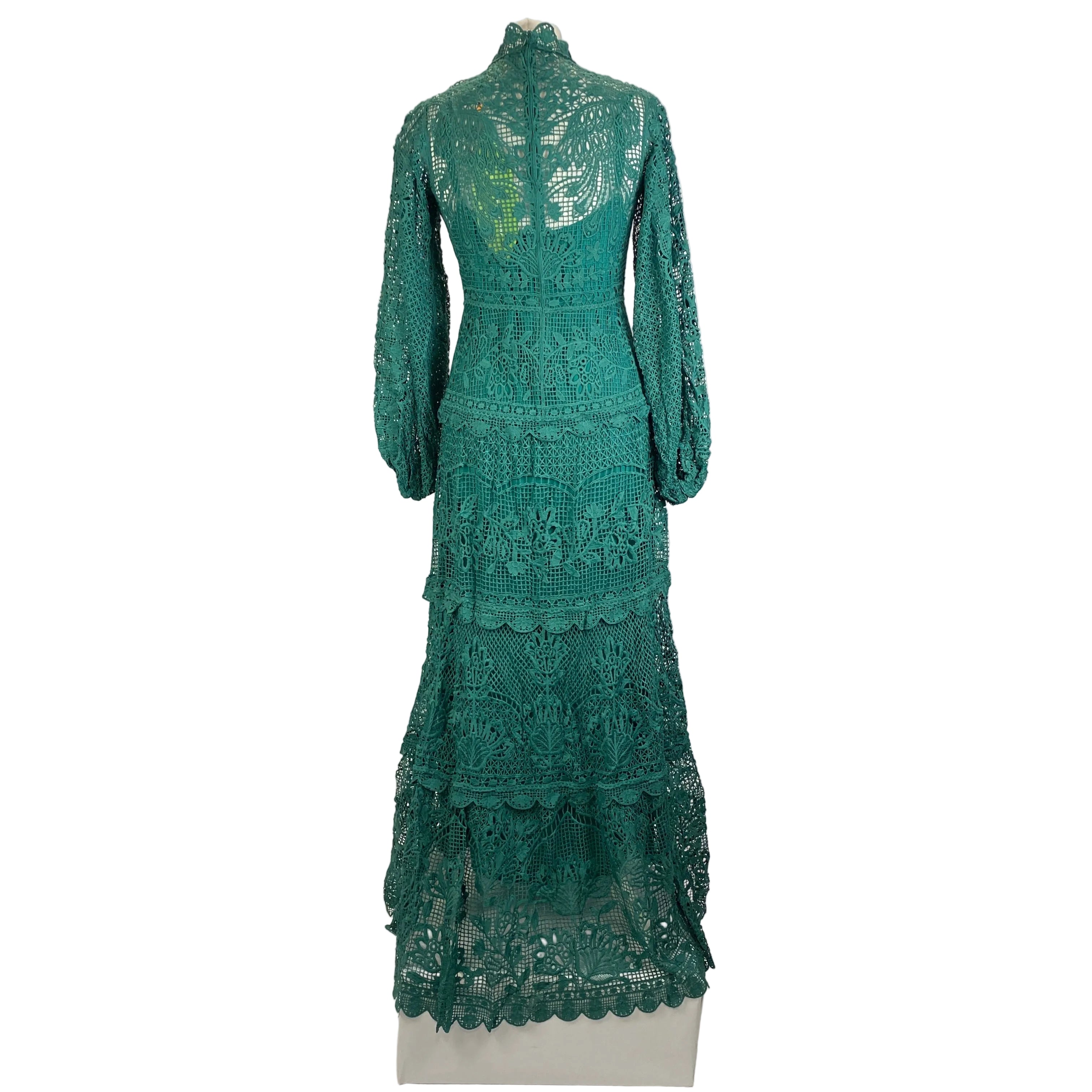 Farm Rio New £360 Emerald Guipure Maxi Dress XS