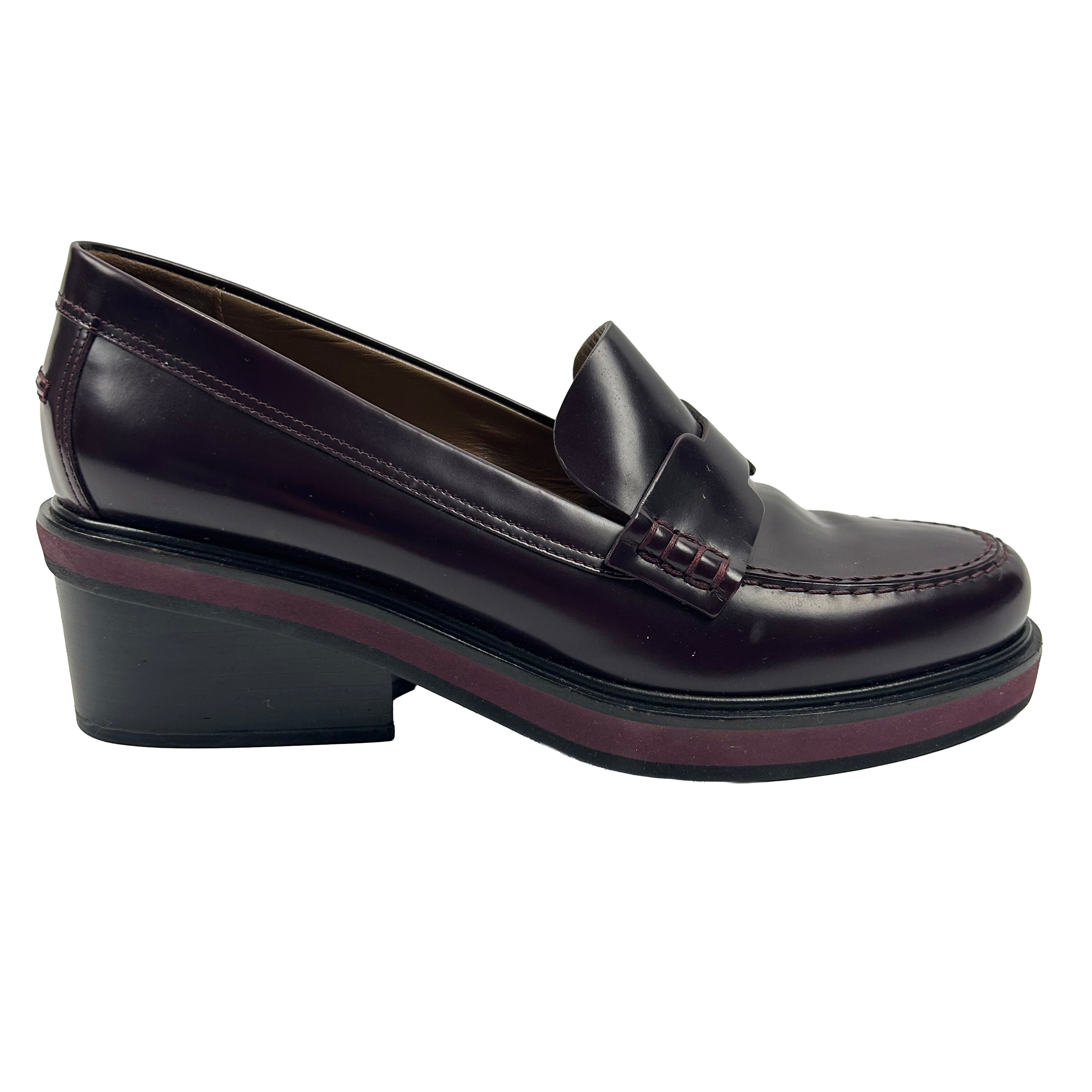 Hermes £820 Oxblood Leather Hour Block Heel Loafers 39