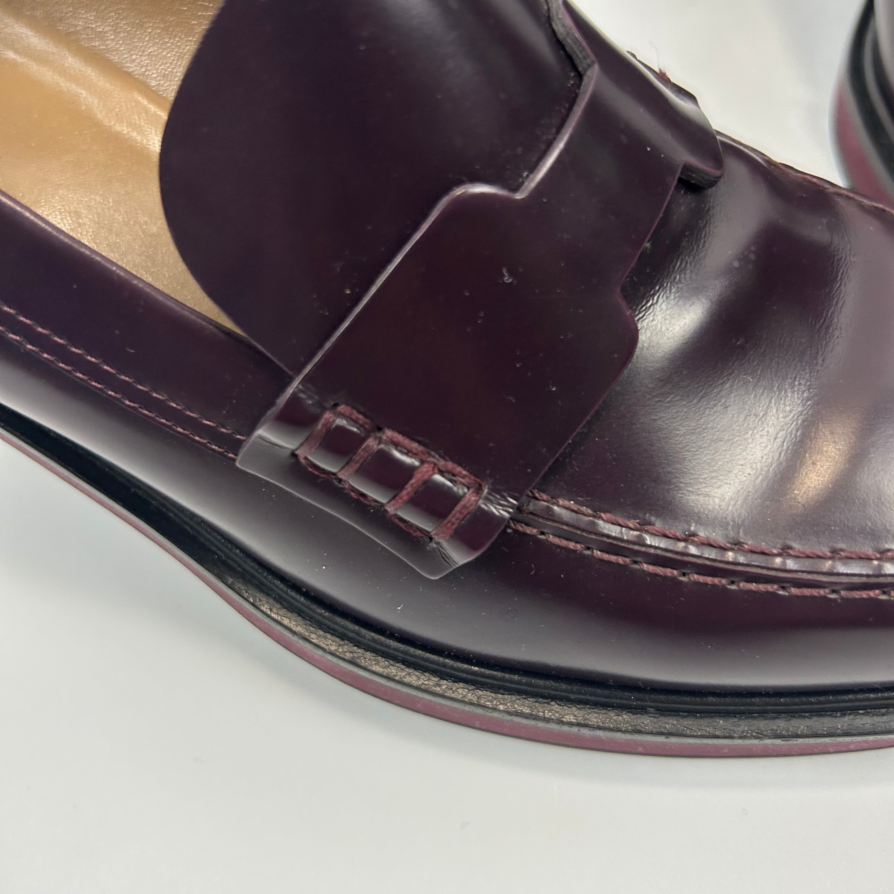 Hermes £820 Oxblood Leather Hour Block Heel Loafers 39