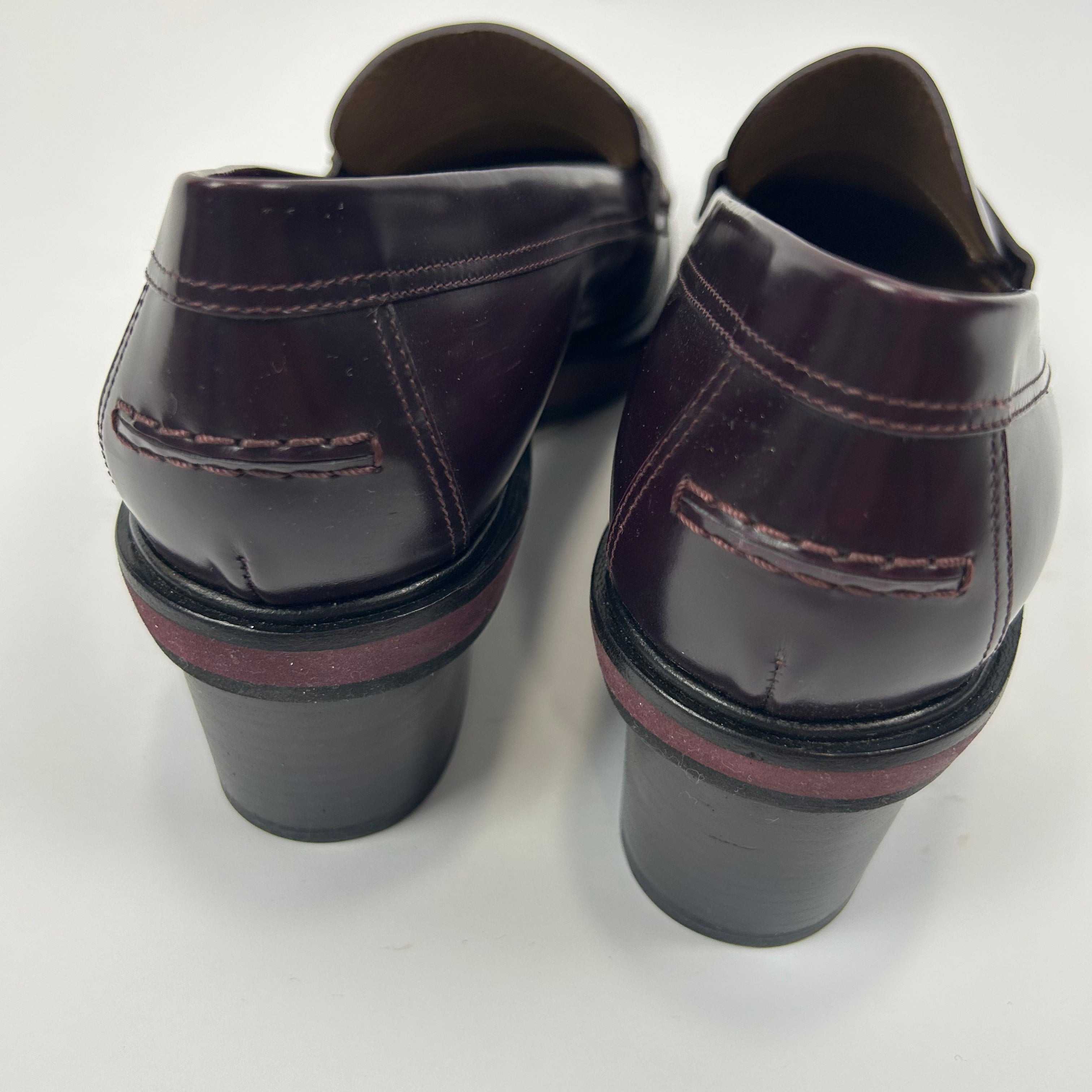 Hermes £820 Oxblood Leather Hour Block Heel Loafers 39