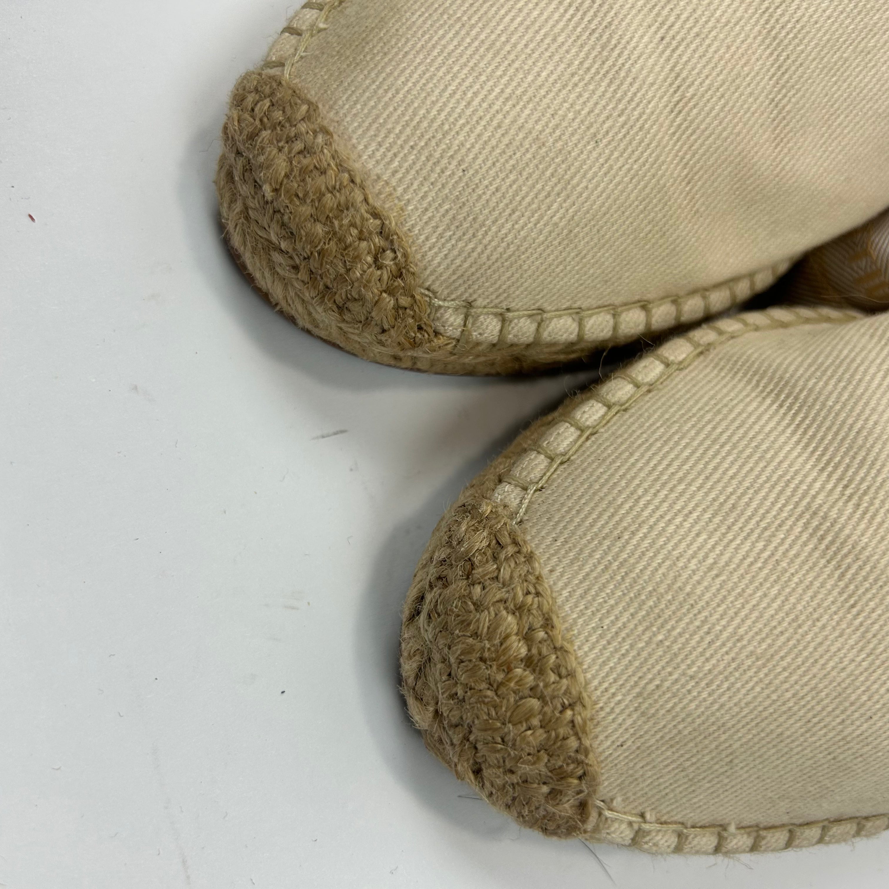 Louis Vuitton Cream Cotton Ankle Tie Espadrille Flats 37