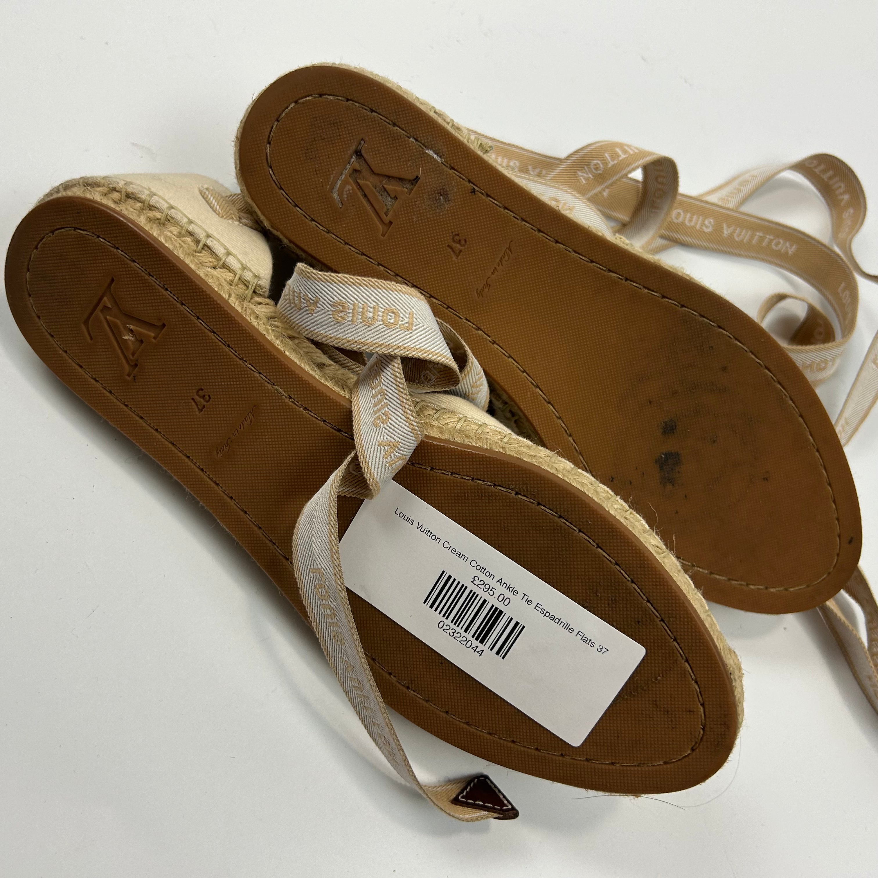 Louis Vuitton Cream Cotton Ankle Tie Espadrille Flats 37