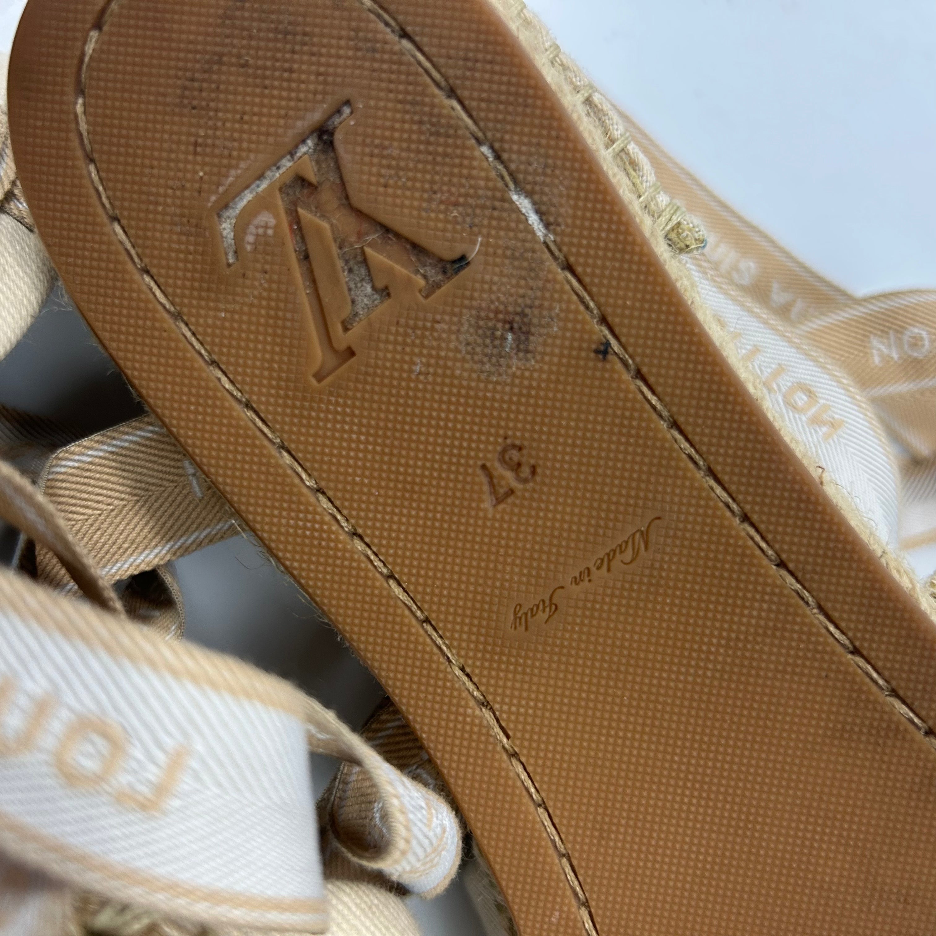 Louis Vuitton Cream Cotton Ankle Tie Espadrille Flats 37