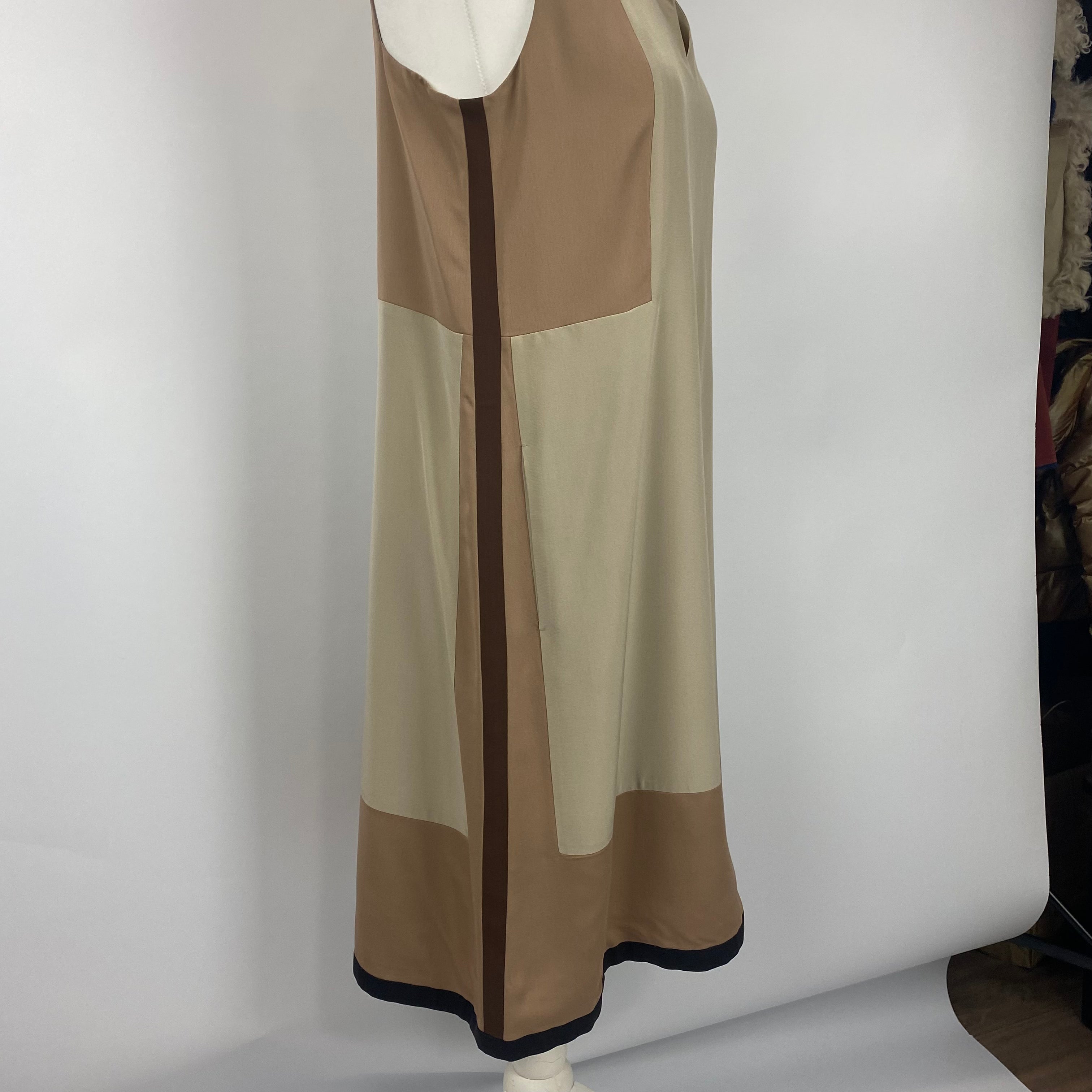 Loro Piana Fawn & Putty Panelled Silk Midi Dress M