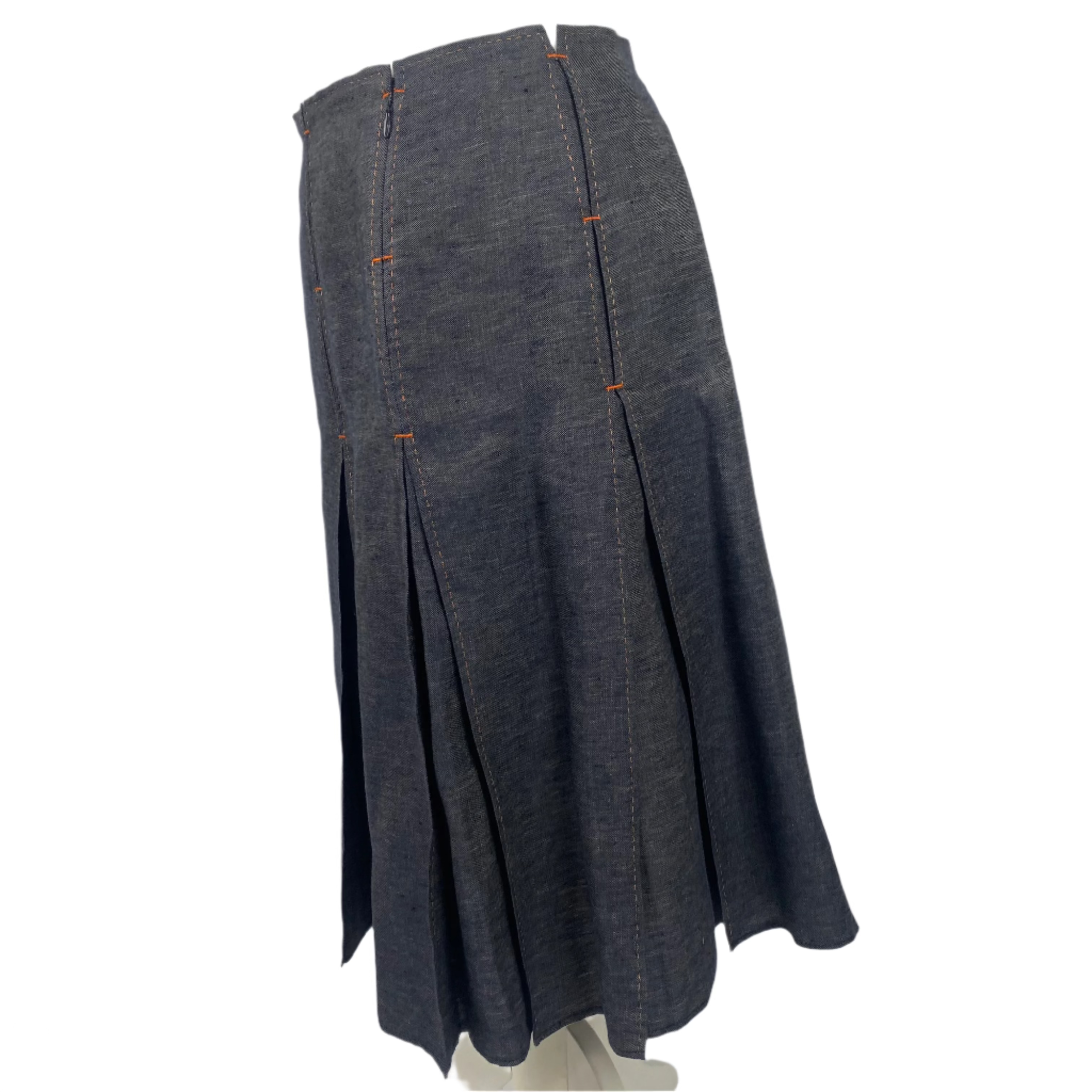Hermes Indigo Linen Pleat Midi Skirt XL