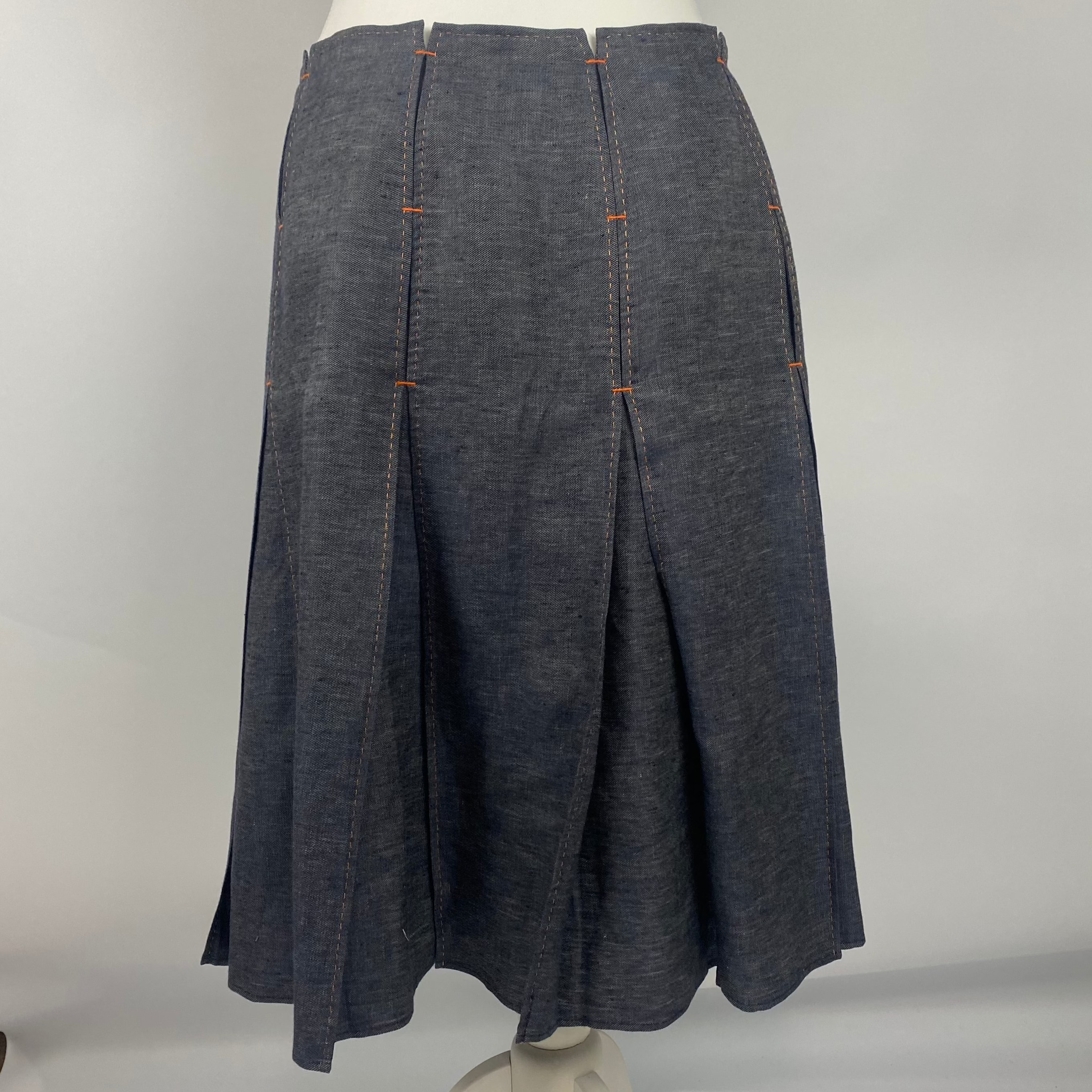 Hermes Indigo Linen Pleat Midi Skirt XL