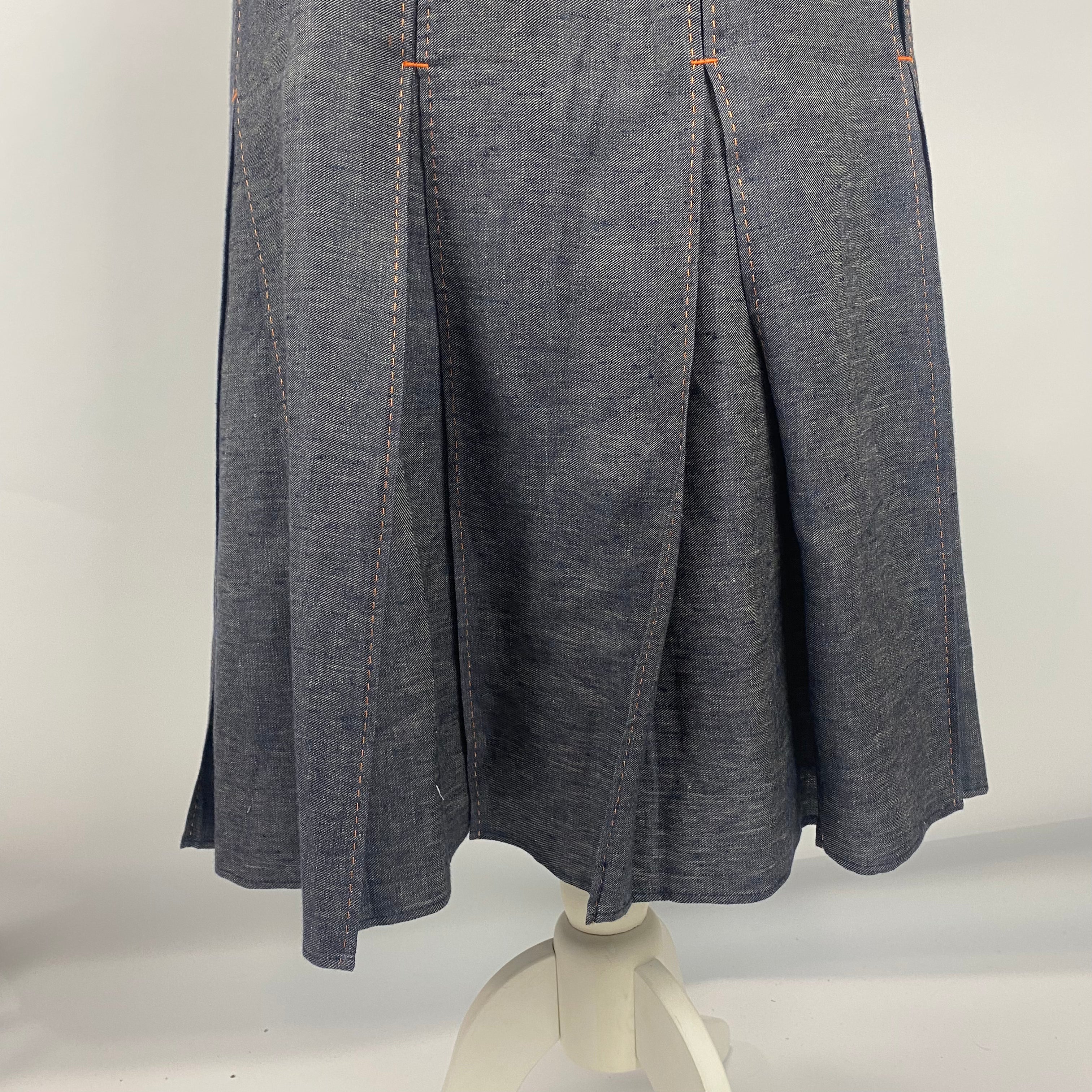 Hermes Indigo Linen Pleat Midi Skirt XL