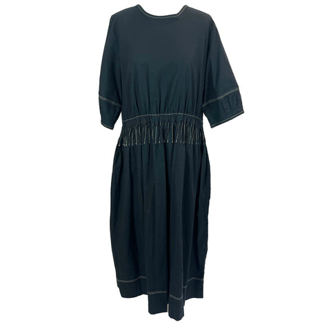 Y.M.C. Midnight Cotton Flannel Topstitched Midi Dress L