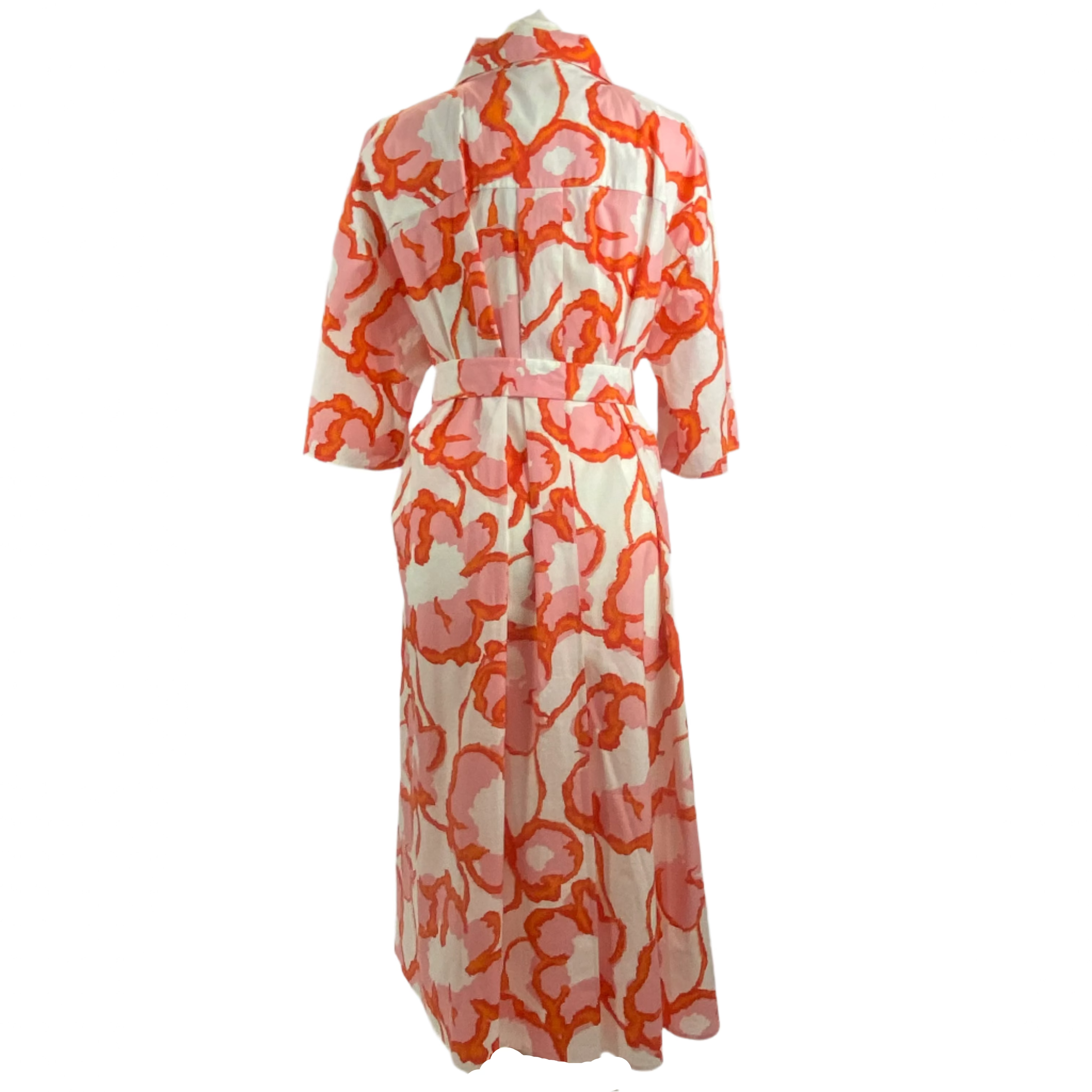 Piazza Sempione $995 Pink Orange & White Print Stretch Cotton Shirtdress M/L/XL/XXL