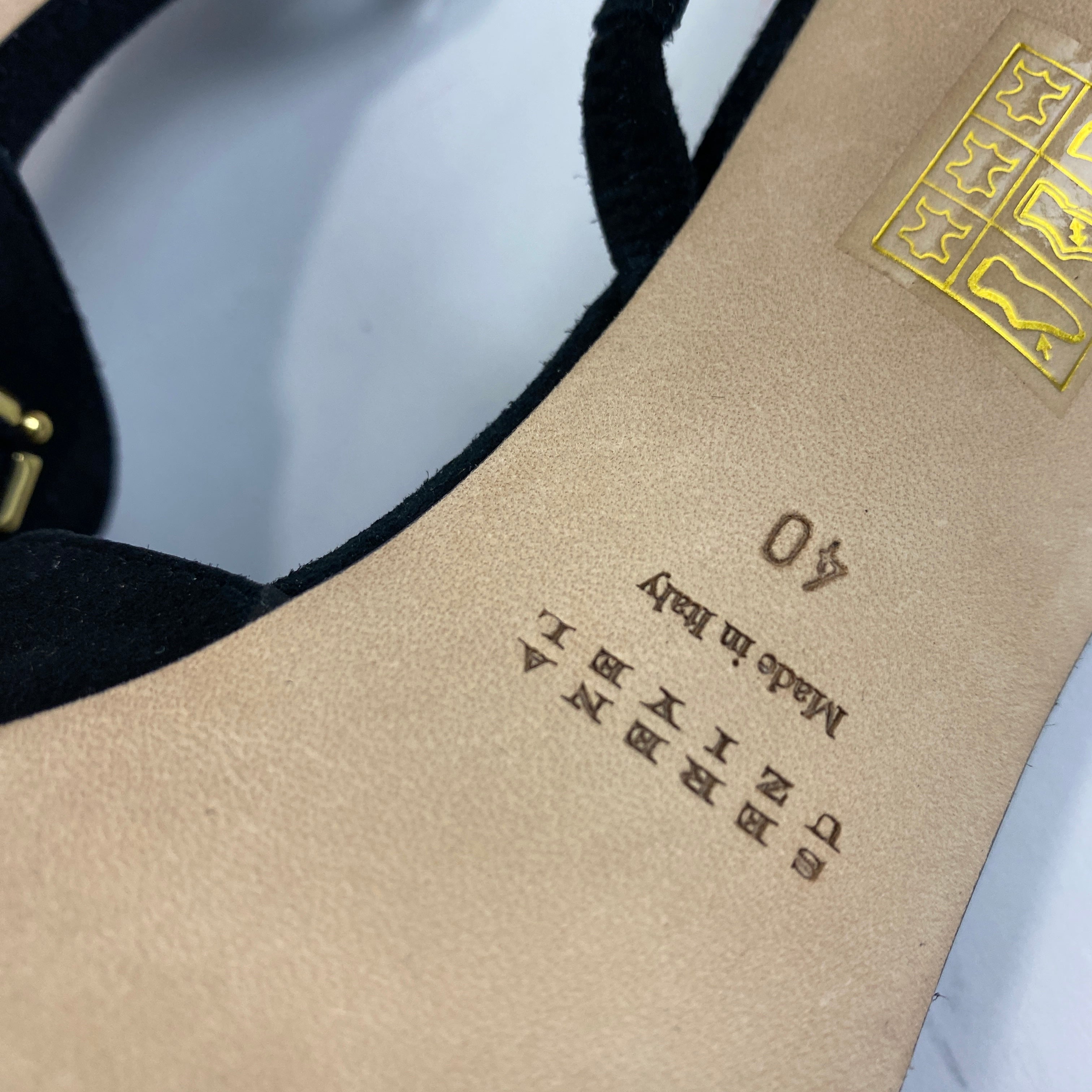 Serena Uziyel New £497 Black Suede & Gold Slingback Heels 40