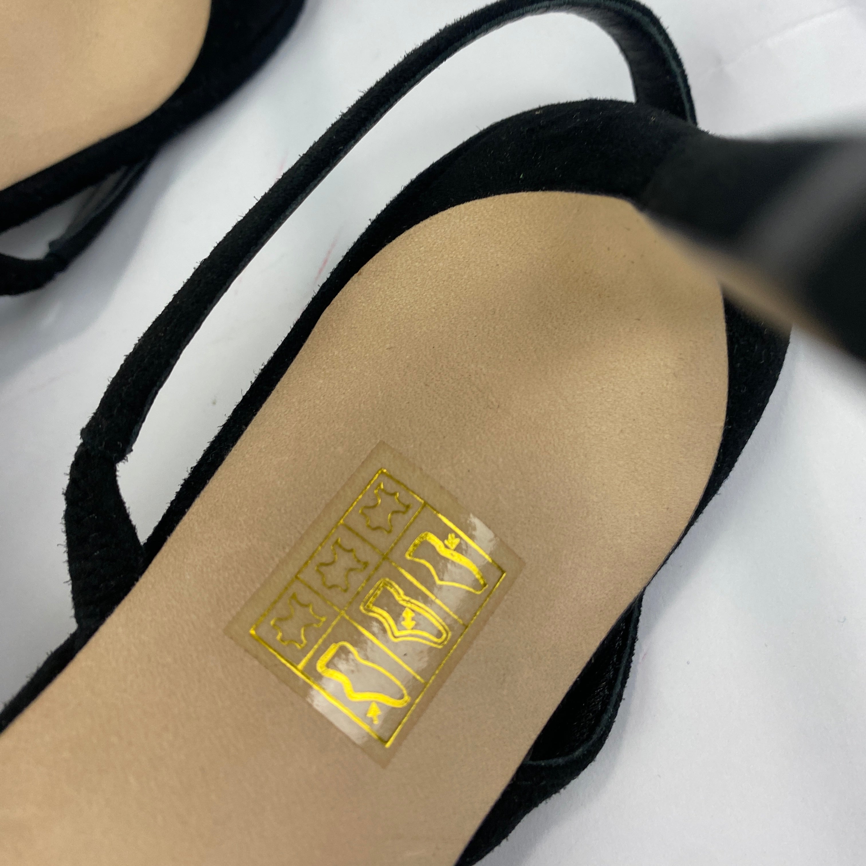 Serena Uziyel New £497 Black Suede & Gold Slingback Heels 40