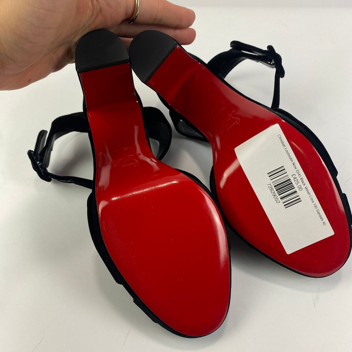Christian Louboutin New £945 Black Velvet Cora 100 Sandals 40
