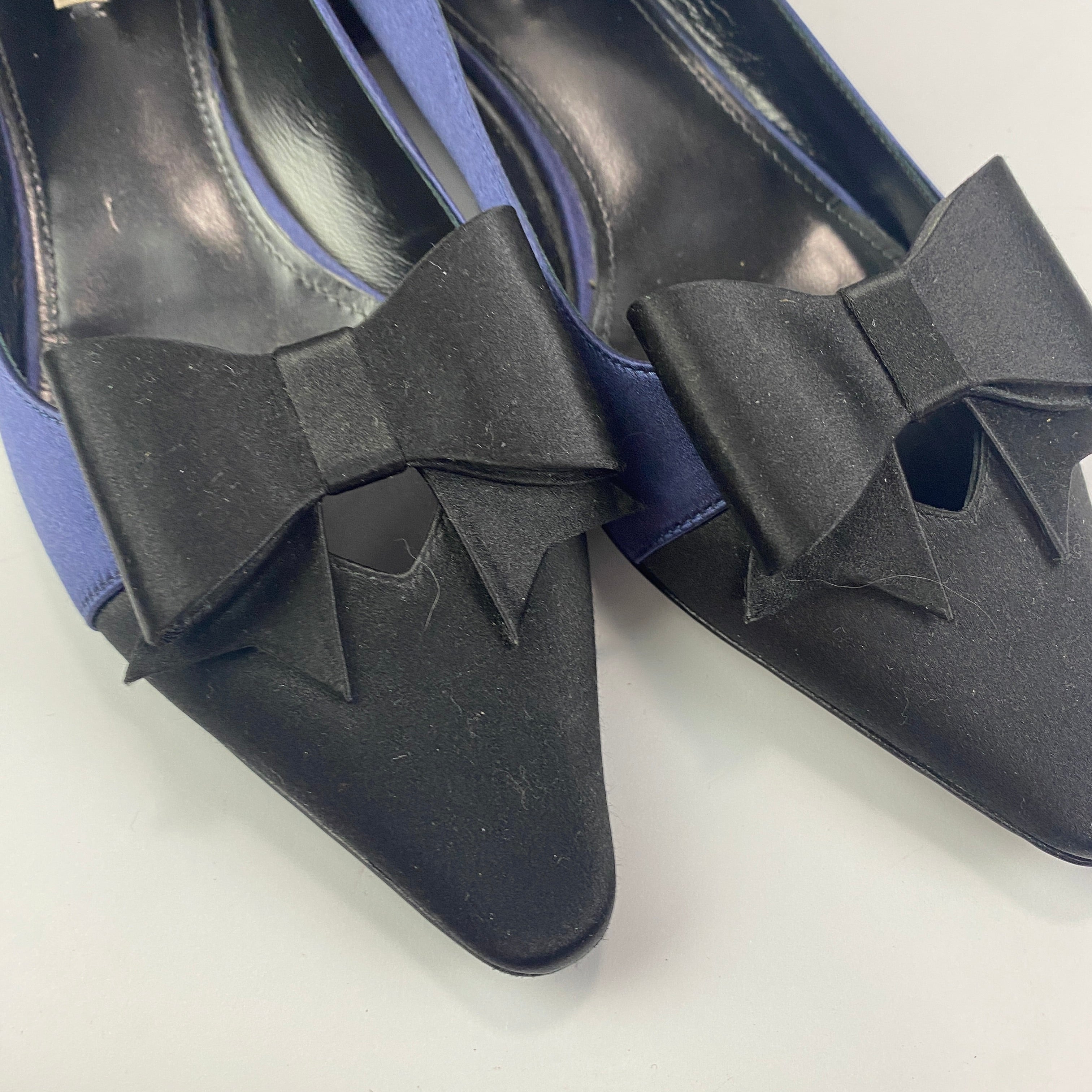 Fabrizio Viti New £440 Navy & Black Silk Bow Pumps 41