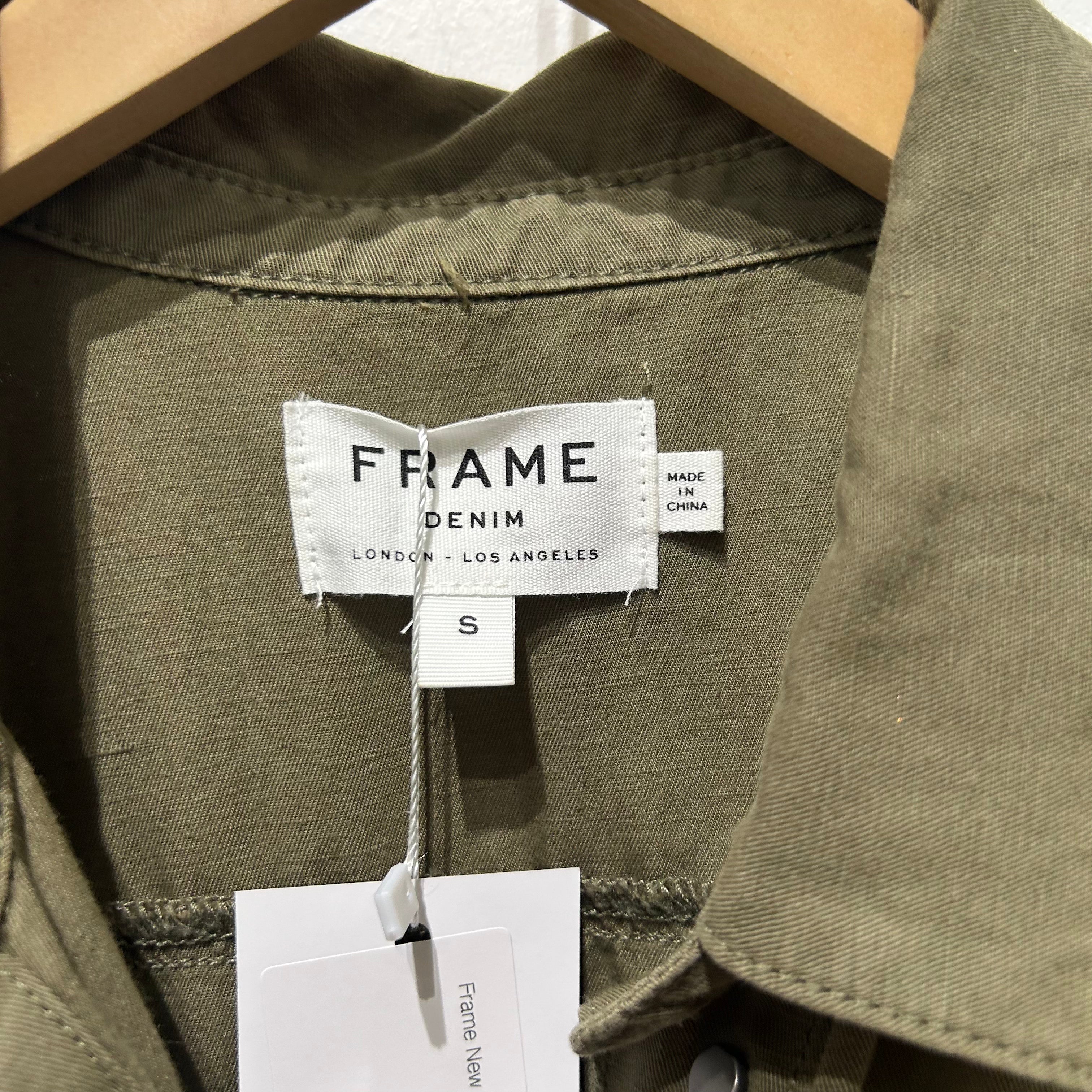 Frame New Army Green Linen Mix Belted Jumpsuit S