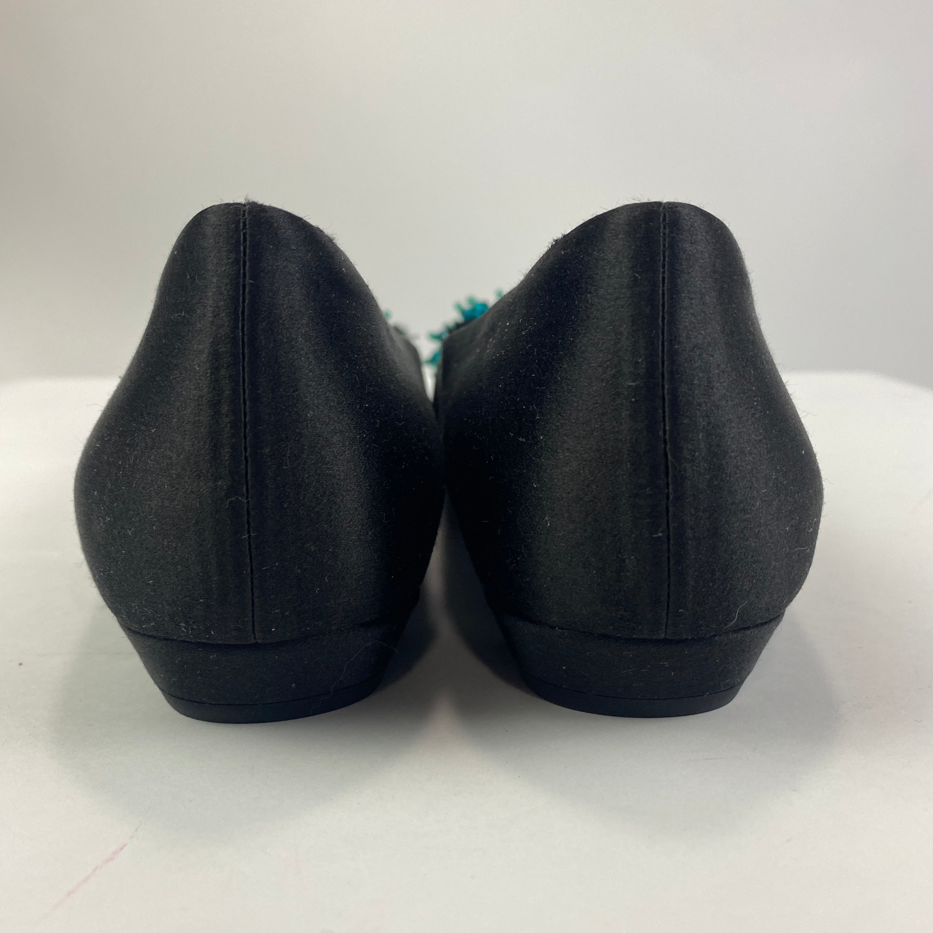 Prada New Black Silk & Aqua Bead Peeptoe Pumps 39.5