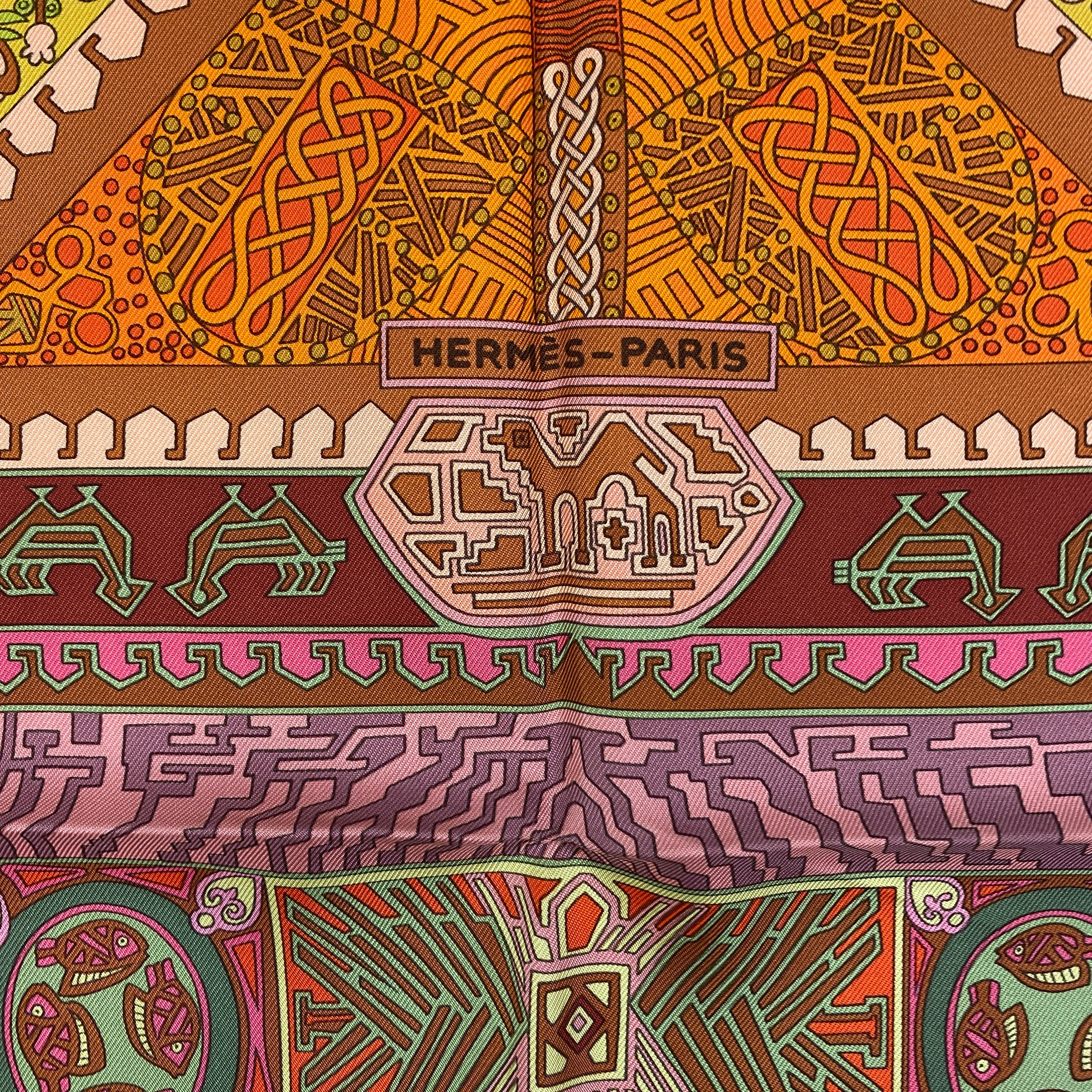 Hermes New Orange Sur Un Tapis Volant Silk Twill 90 Scarf