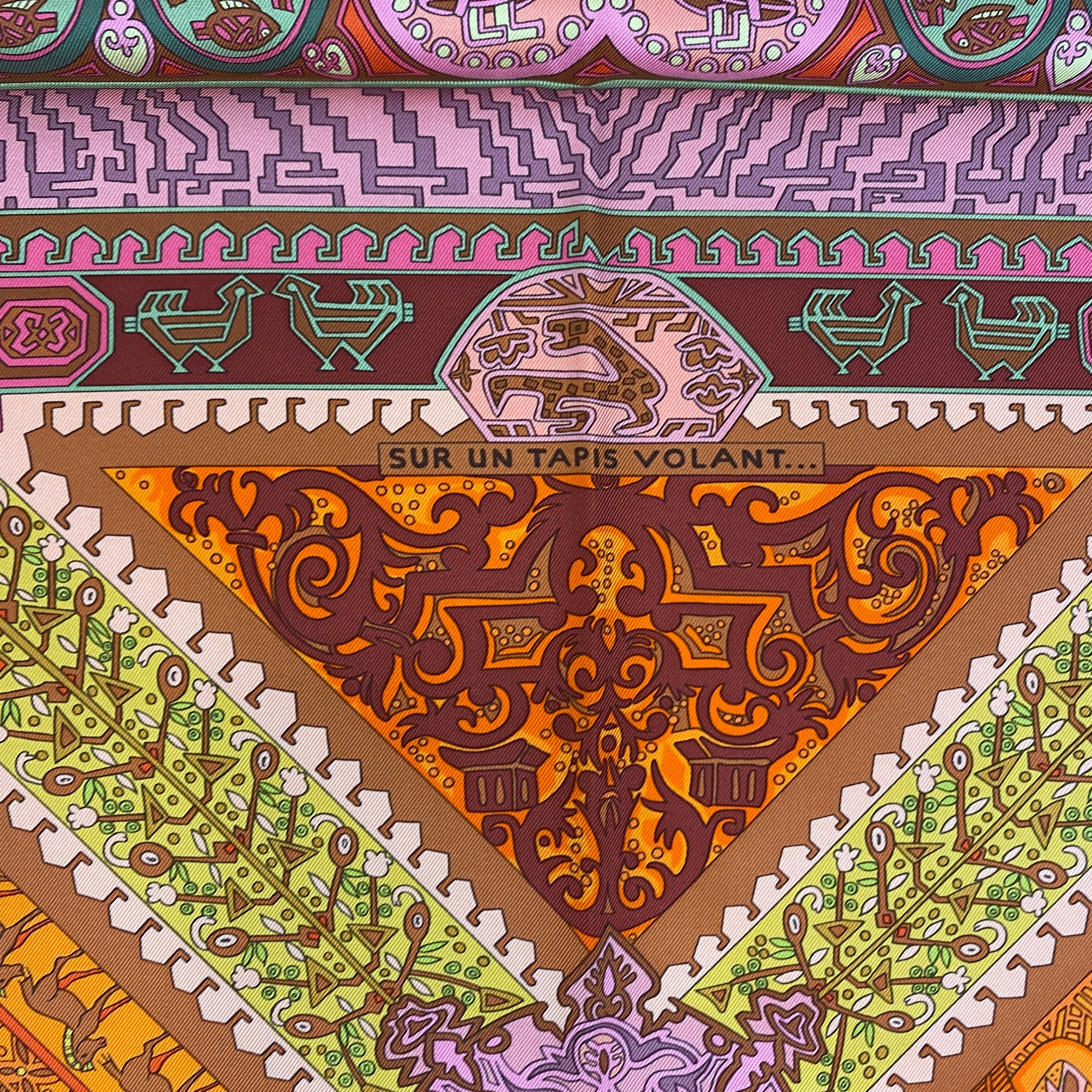 Hermes New Orange Sur Un Tapis Volant Silk Twill 90 Scarf