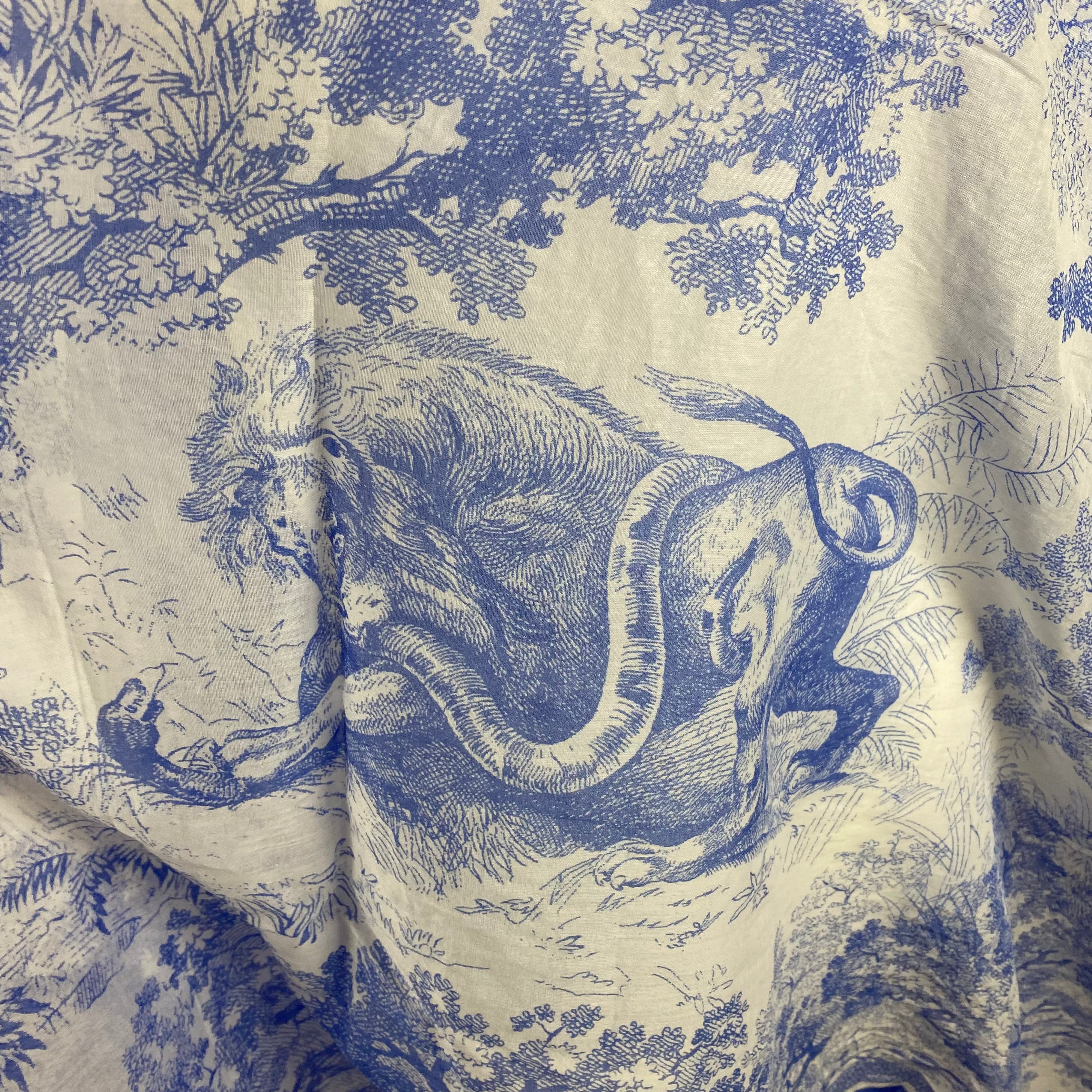 Christian Dior £445 Blue & White Cotton Toile De Jouy Sauvage Shawl Scarf