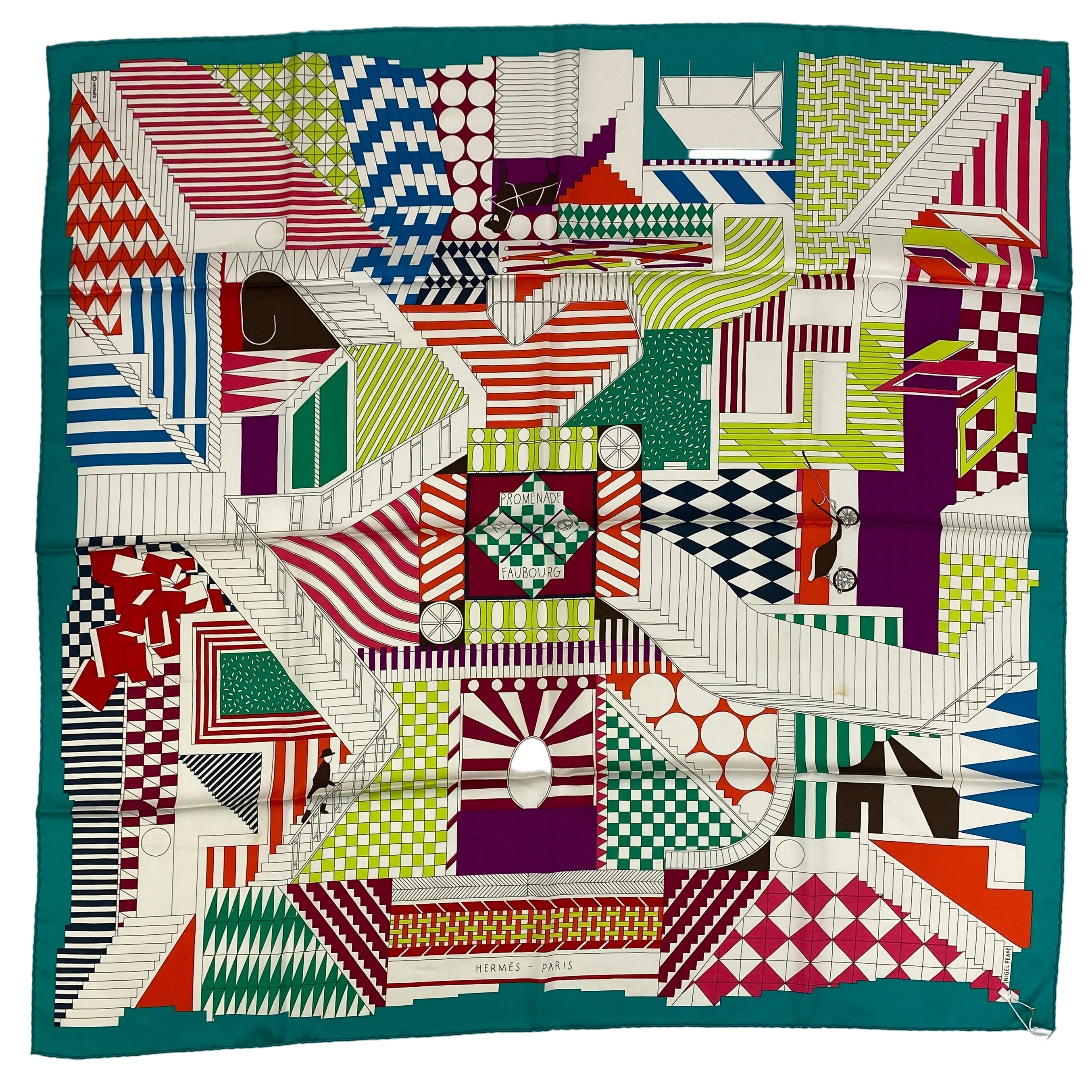 Hermes Aqua Promenade Au Faubourg Silk Twill 90 Scarf