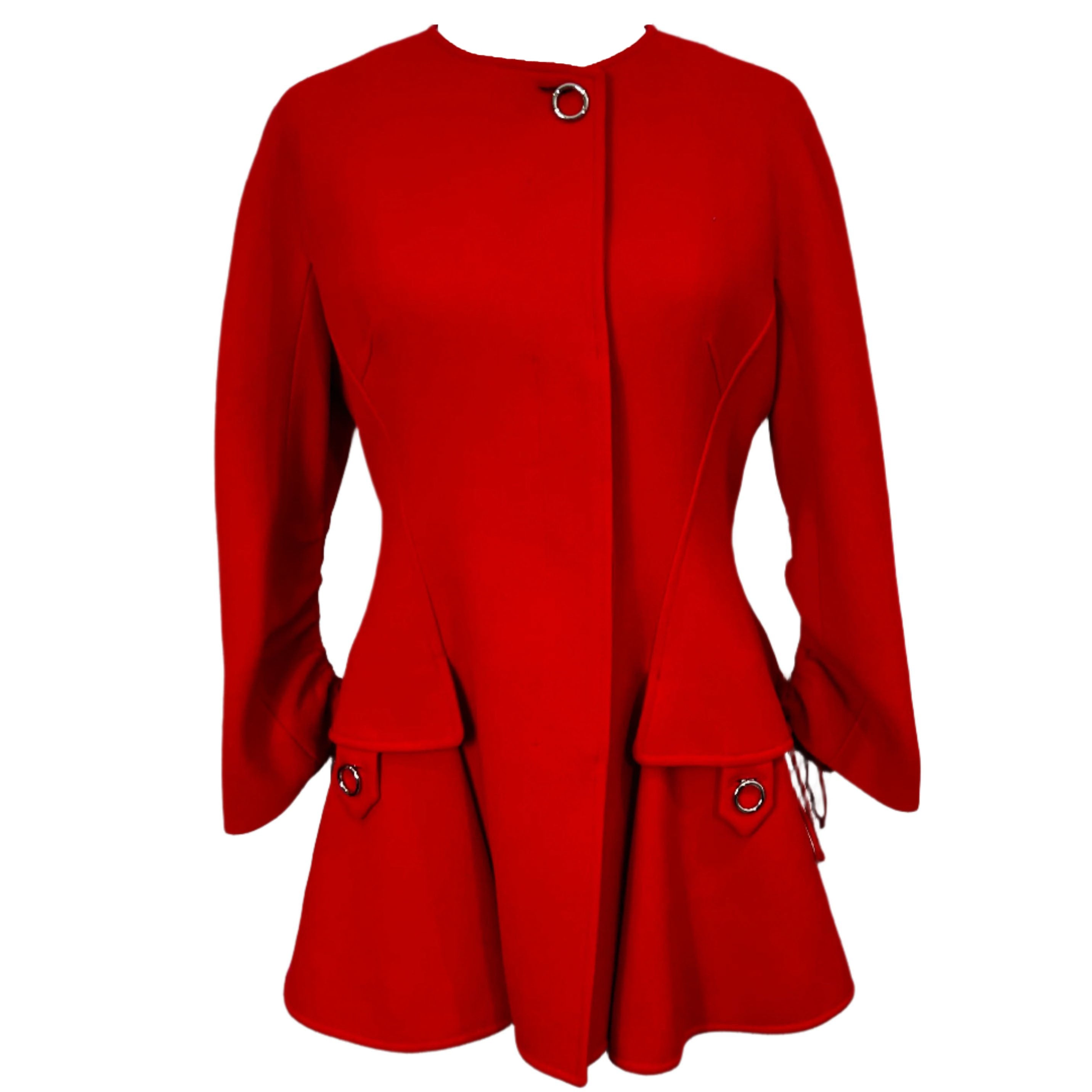 Christian Dior Scarlet Wool Crepe Bar Coat L