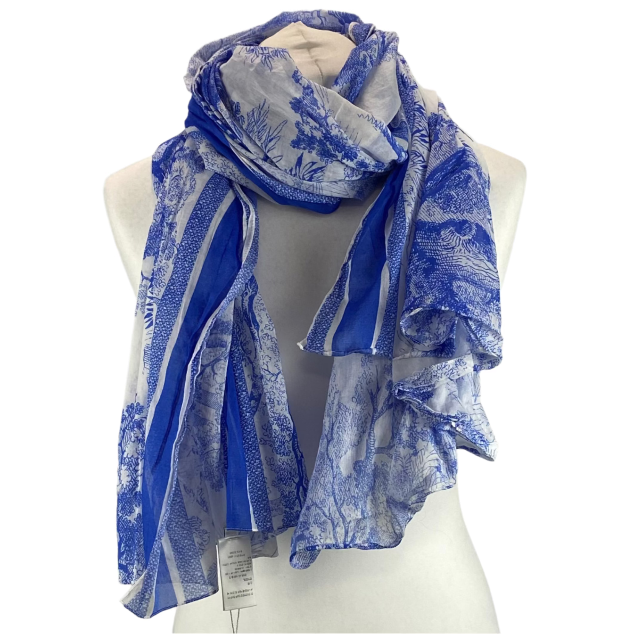 Christian Dior £445 Blue & White Cotton Toile De Jouy Sauvage Shawl Scarf
