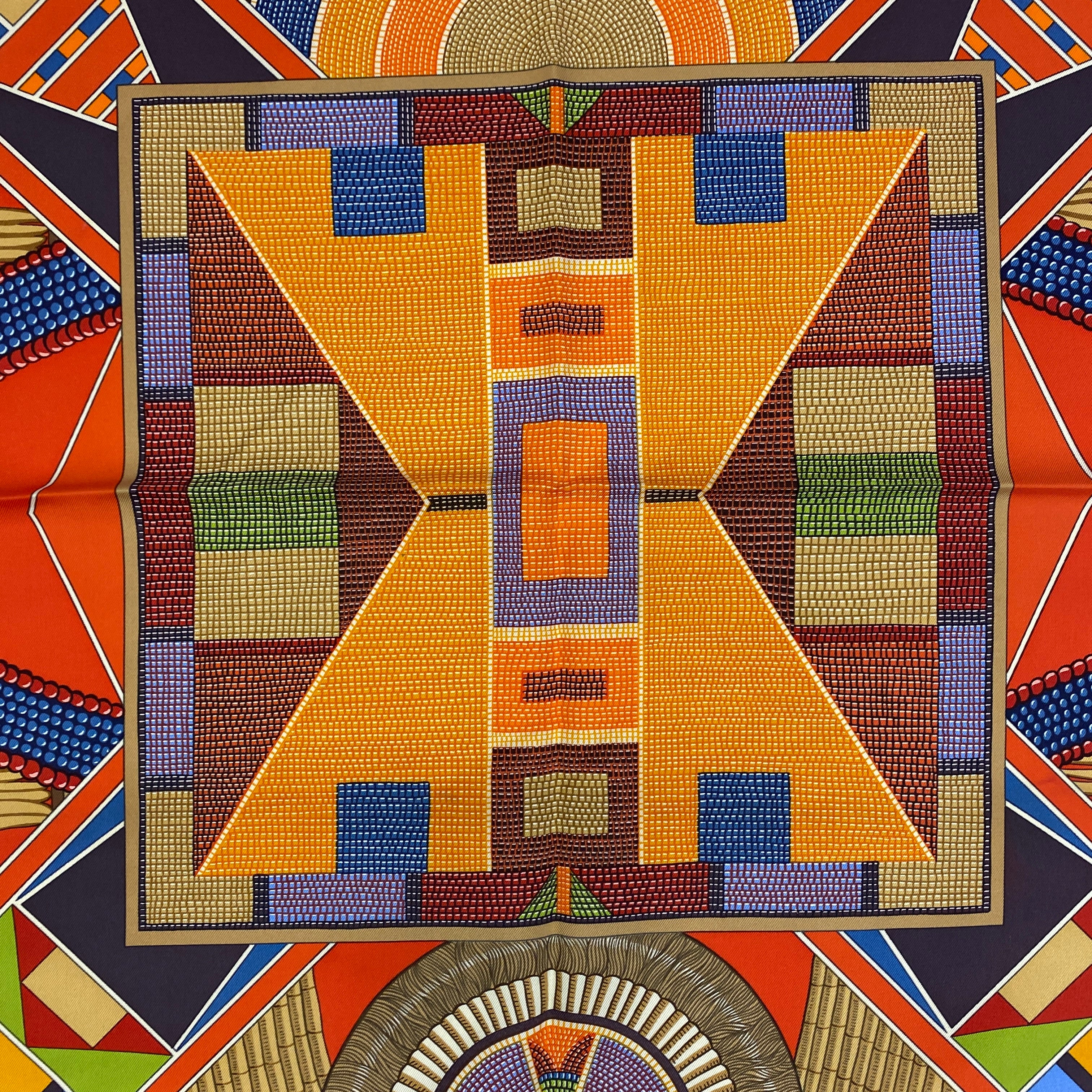 Hermes Orange L'Art Indien Des Plaines Silk Twill 90 Scarf