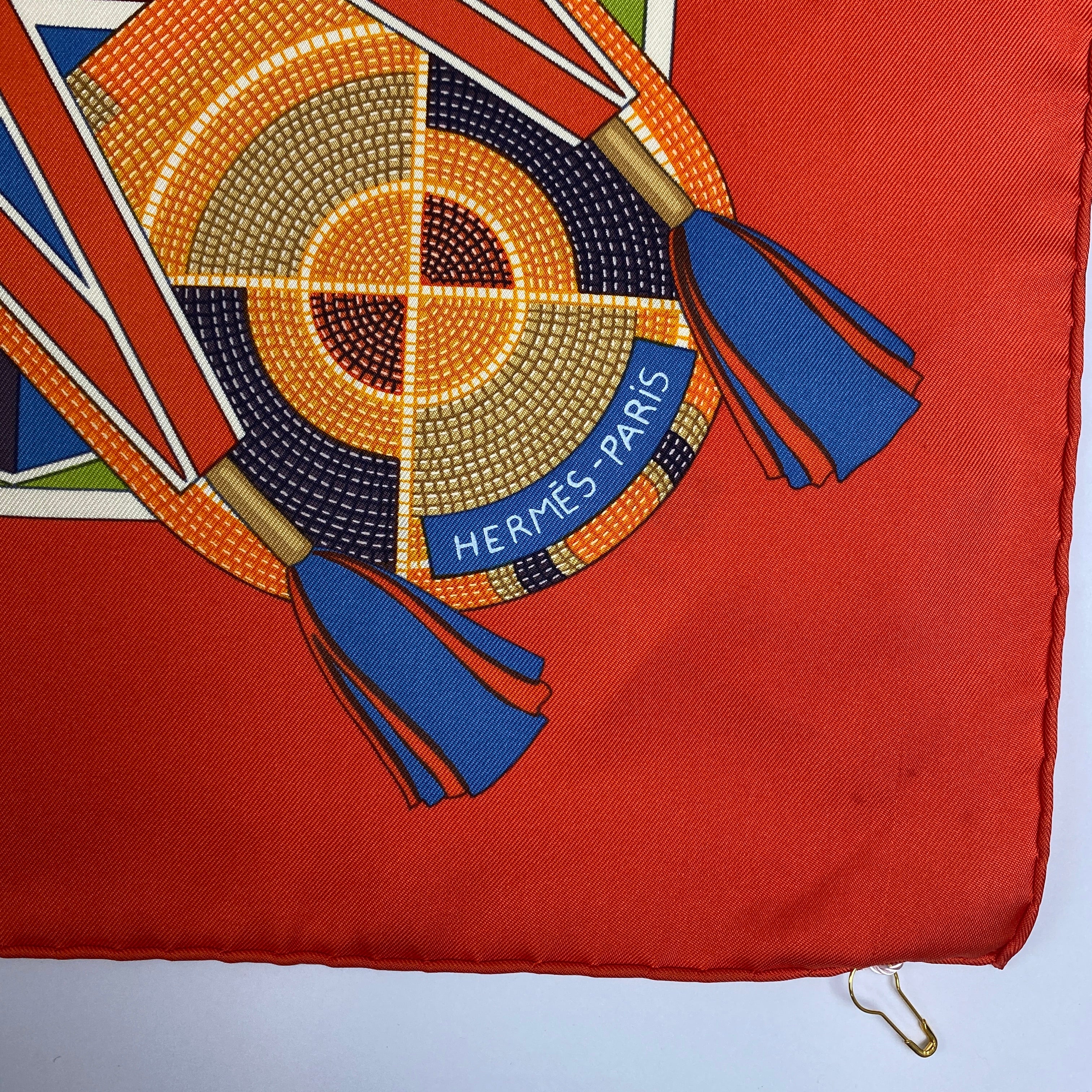 Hermes Orange L'Art Indien Des Plaines Silk Twill 90 Scarf