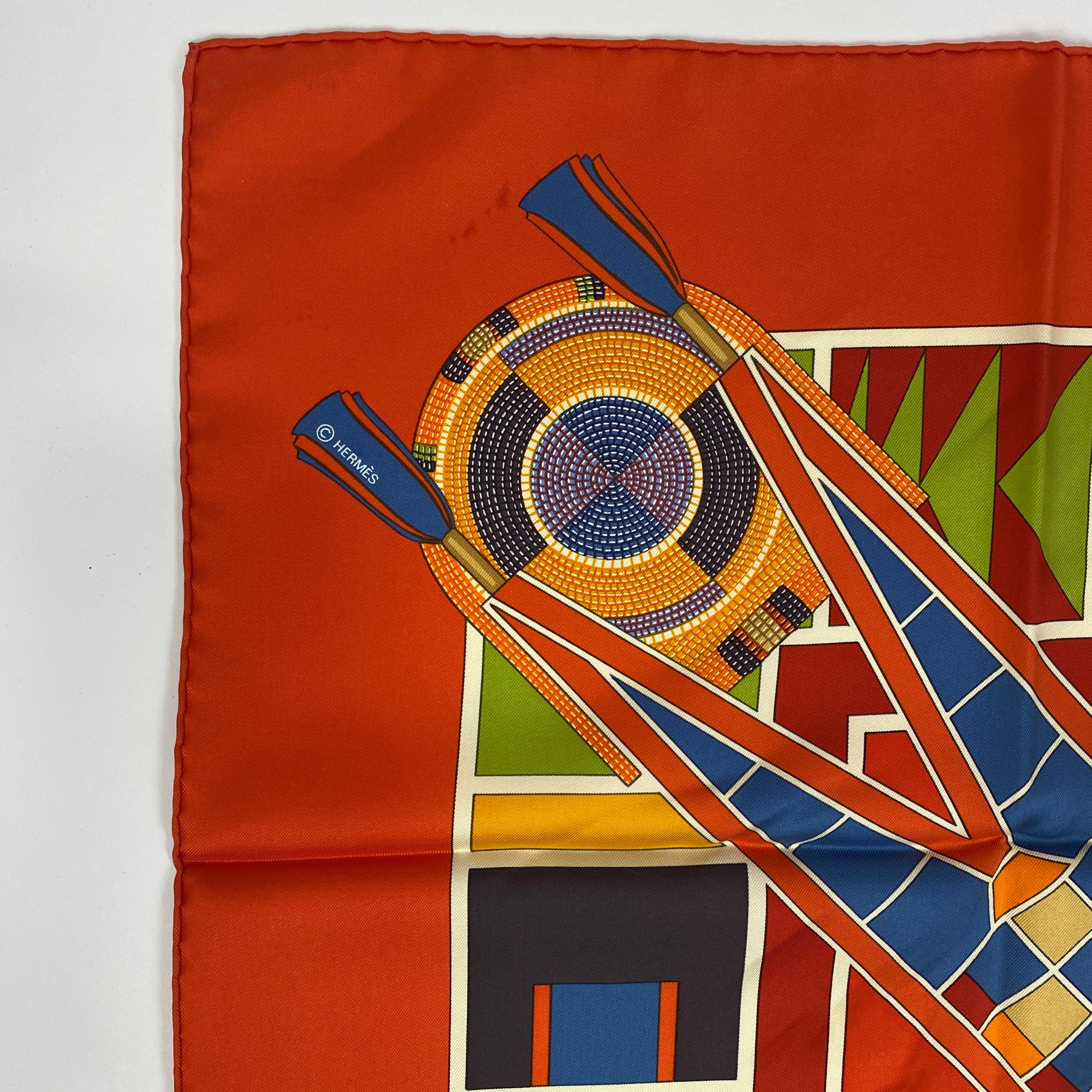 Hermes Orange L'Art Indien Des Plaines Silk Twill 90 Scarf