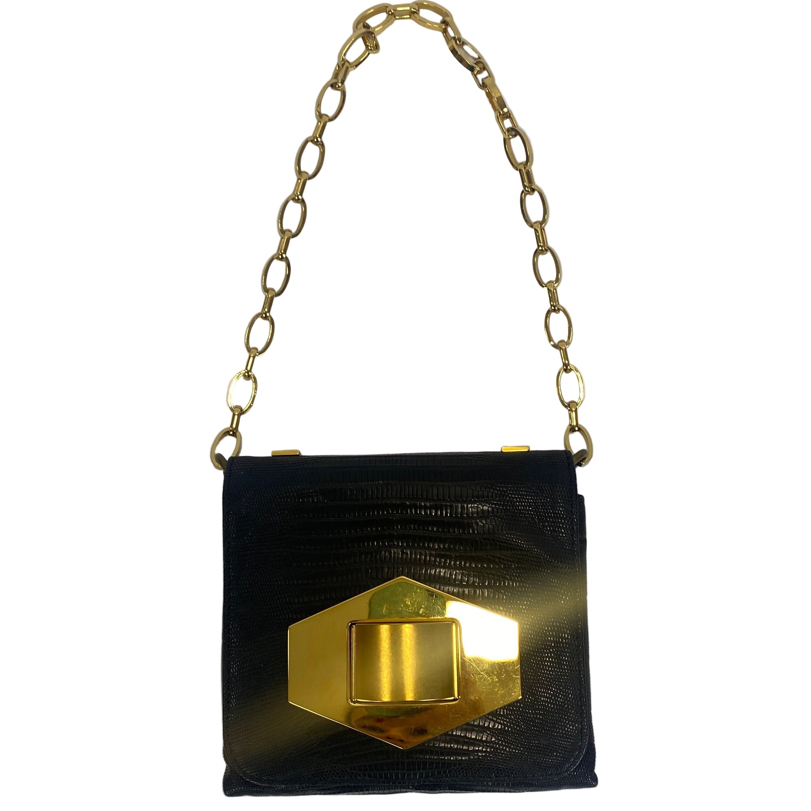 Lanvin £1390 Black Vintage Jesus Lizard Flap Small Handbag