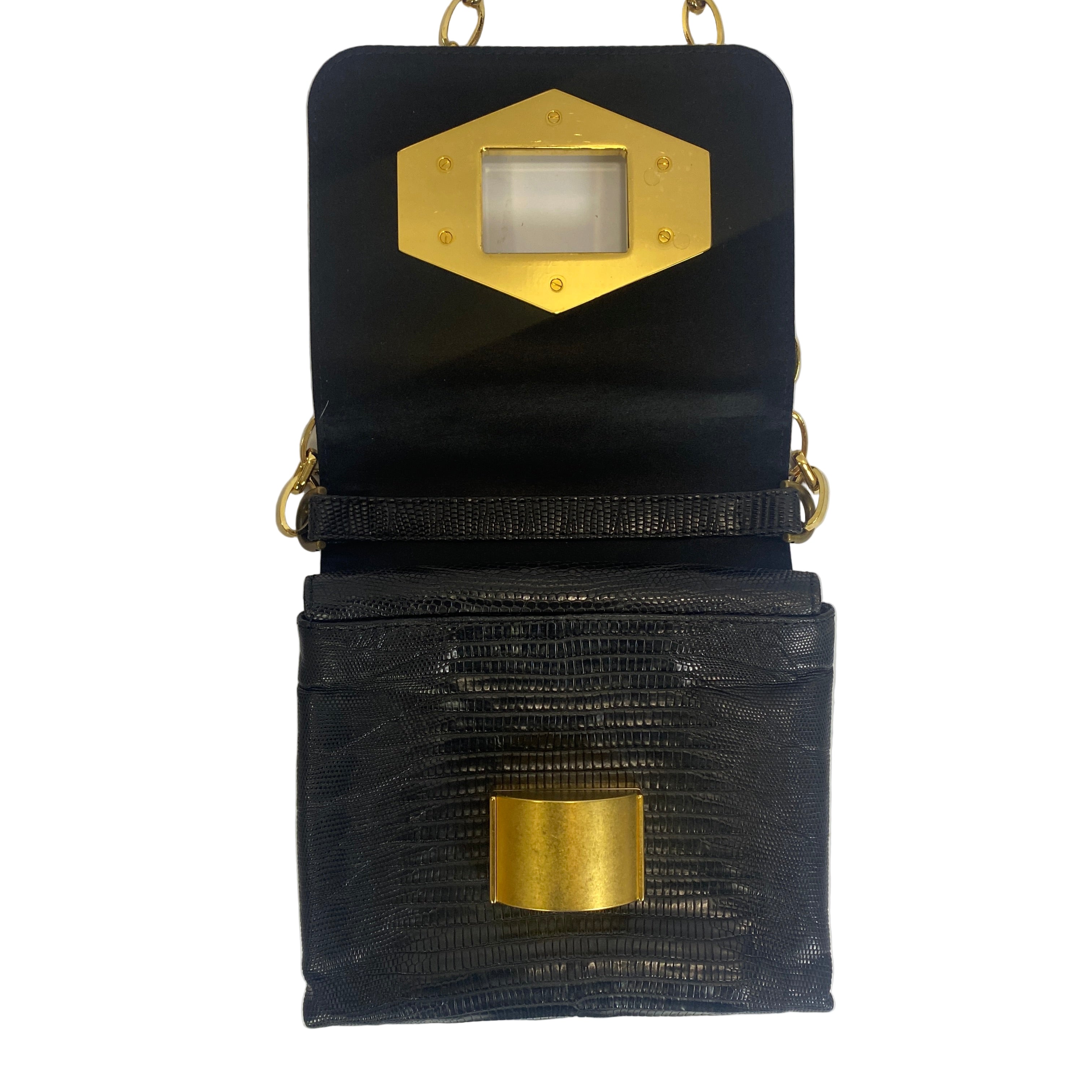 Lanvin £1390 Black Vintage Jesus Lizard Flap Small Handbag