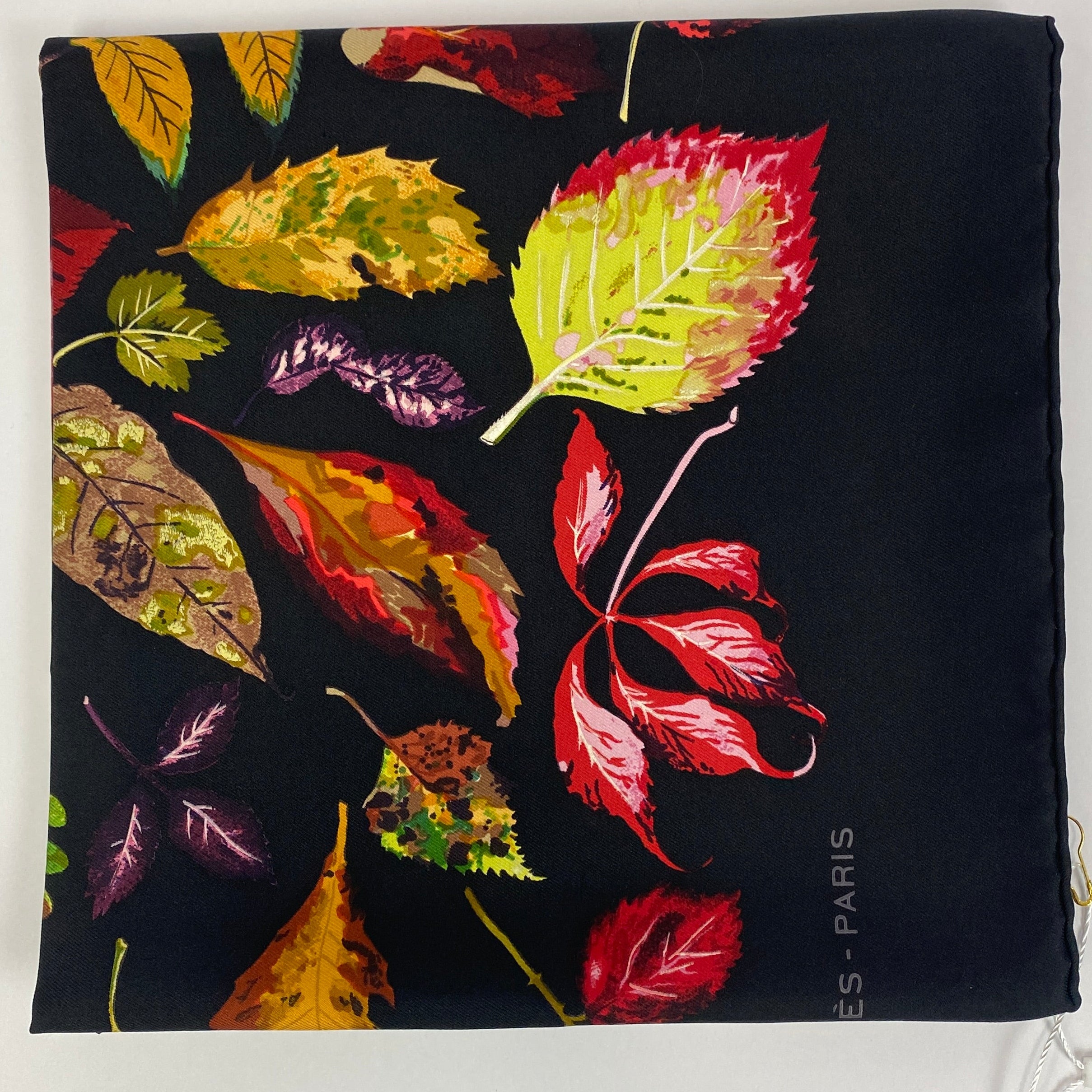 Hermes New Black Autumn Leaves Silk Twill 90 Scarf