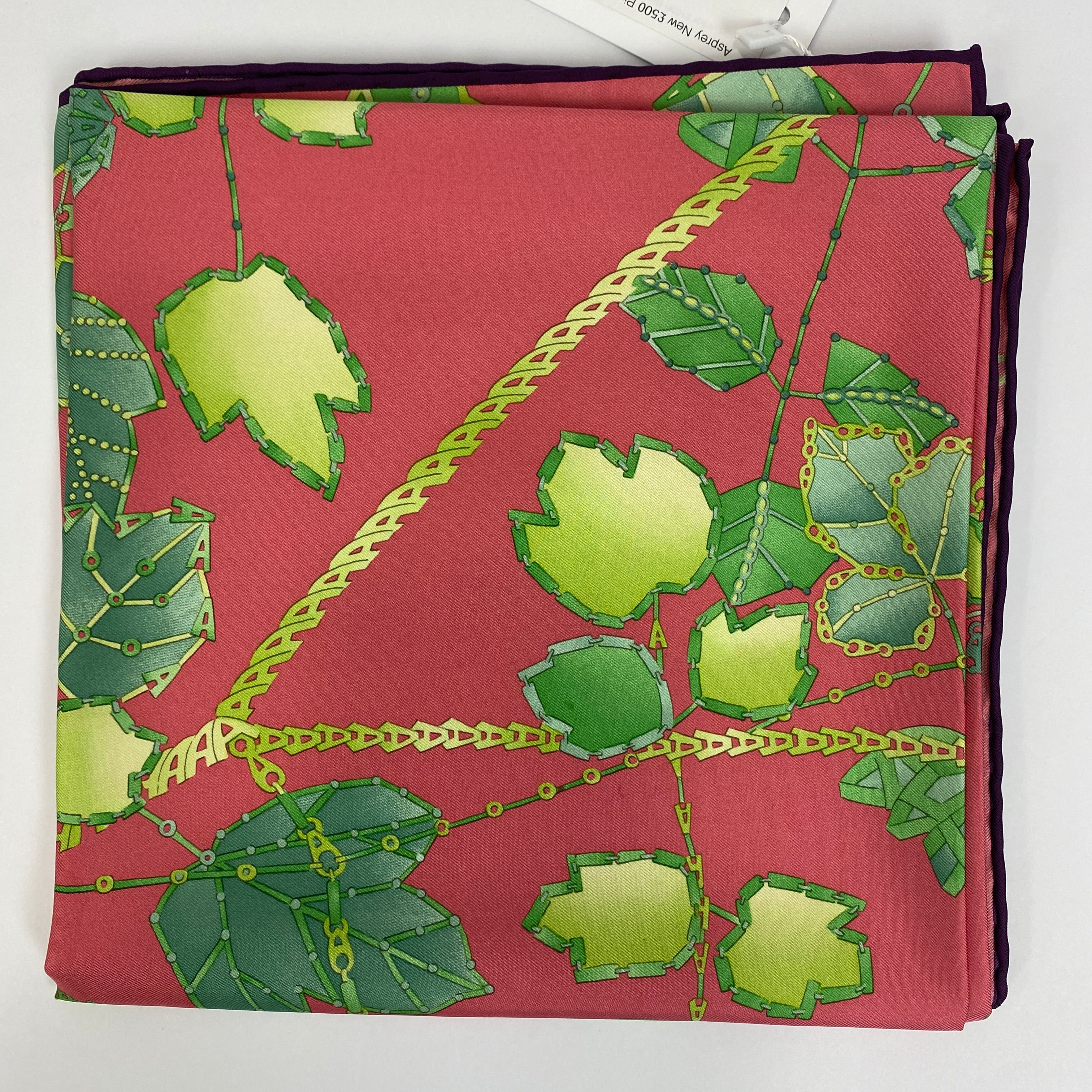 Asprey New £500 Pink Floral Chain Silk Twill 90 Scarf