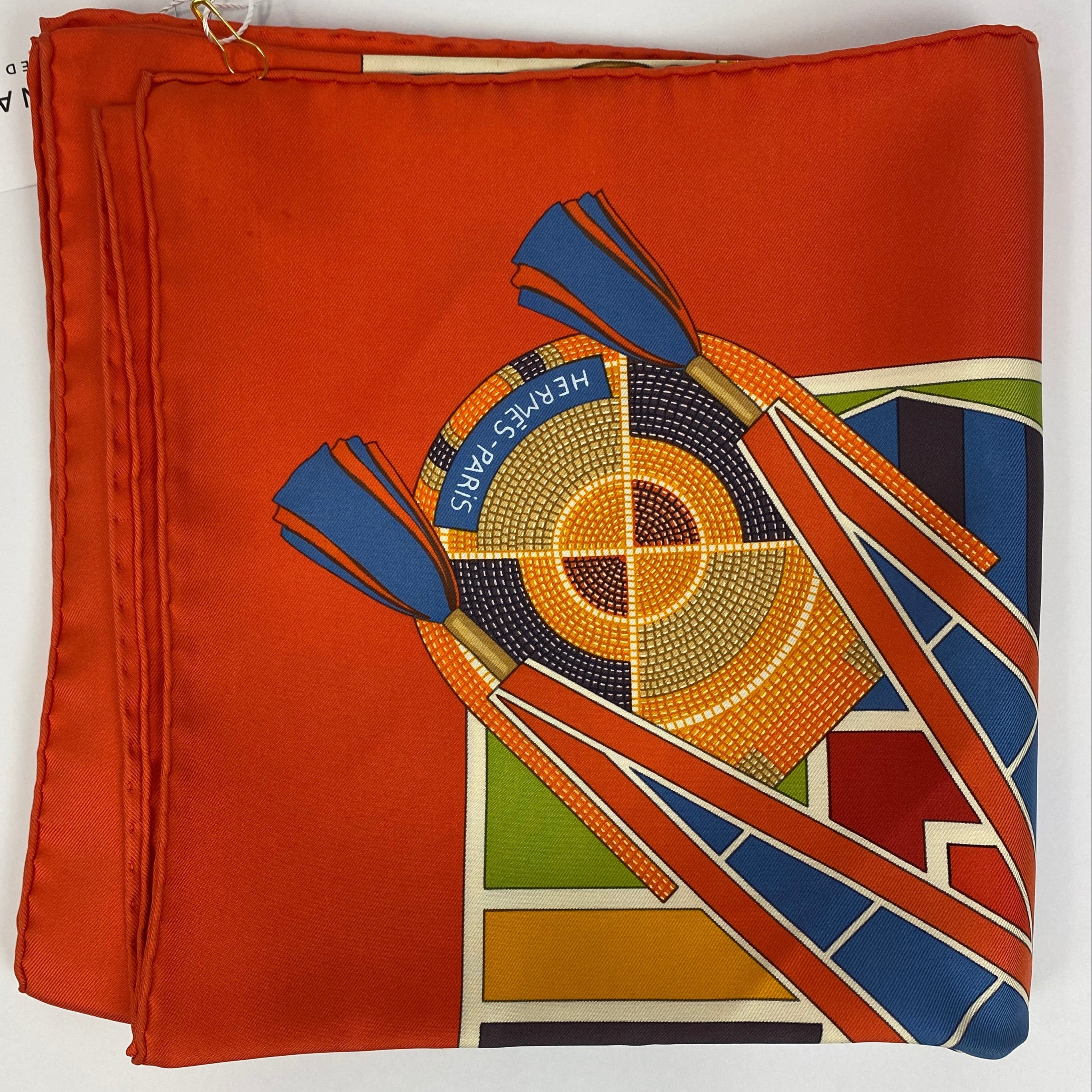 Hermes Orange L'Art Indien Des Plaines Silk Twill 90 Scarf