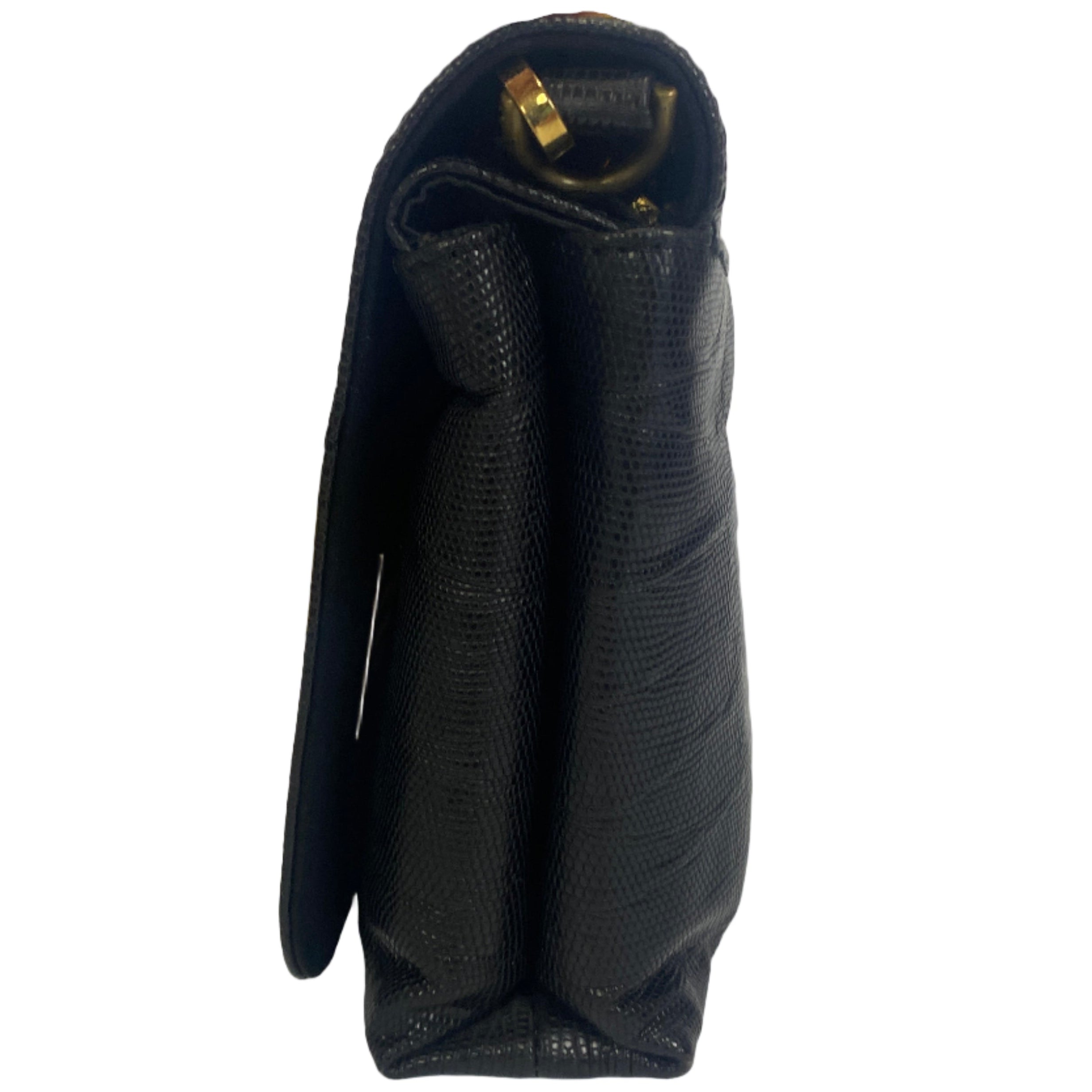 Lanvin £1390 Black Vintage Jesus Lizard Flap Small Handbag