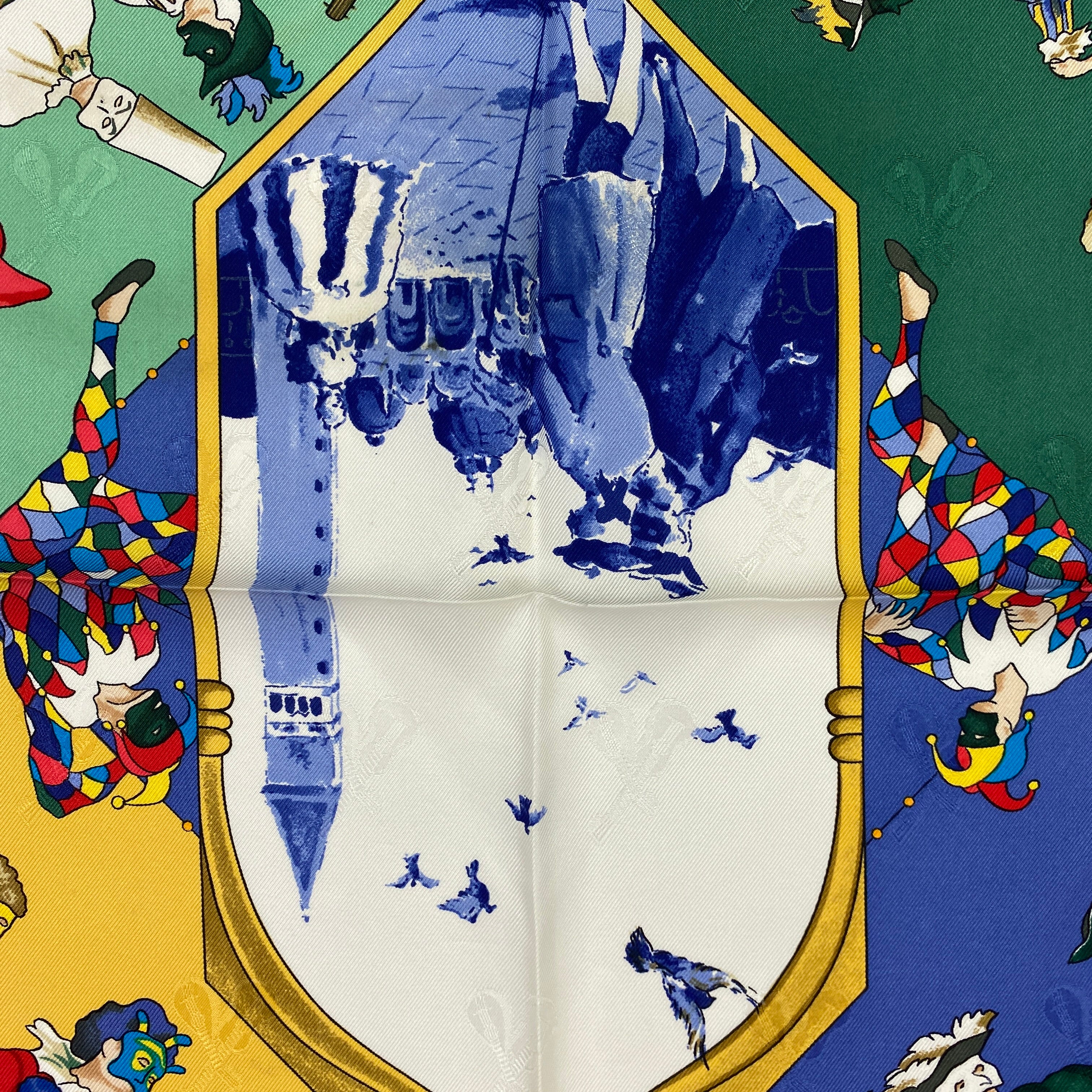 Hermes Red & Blue Le Carnaval De Venise Silk Twill 90 Scarf
