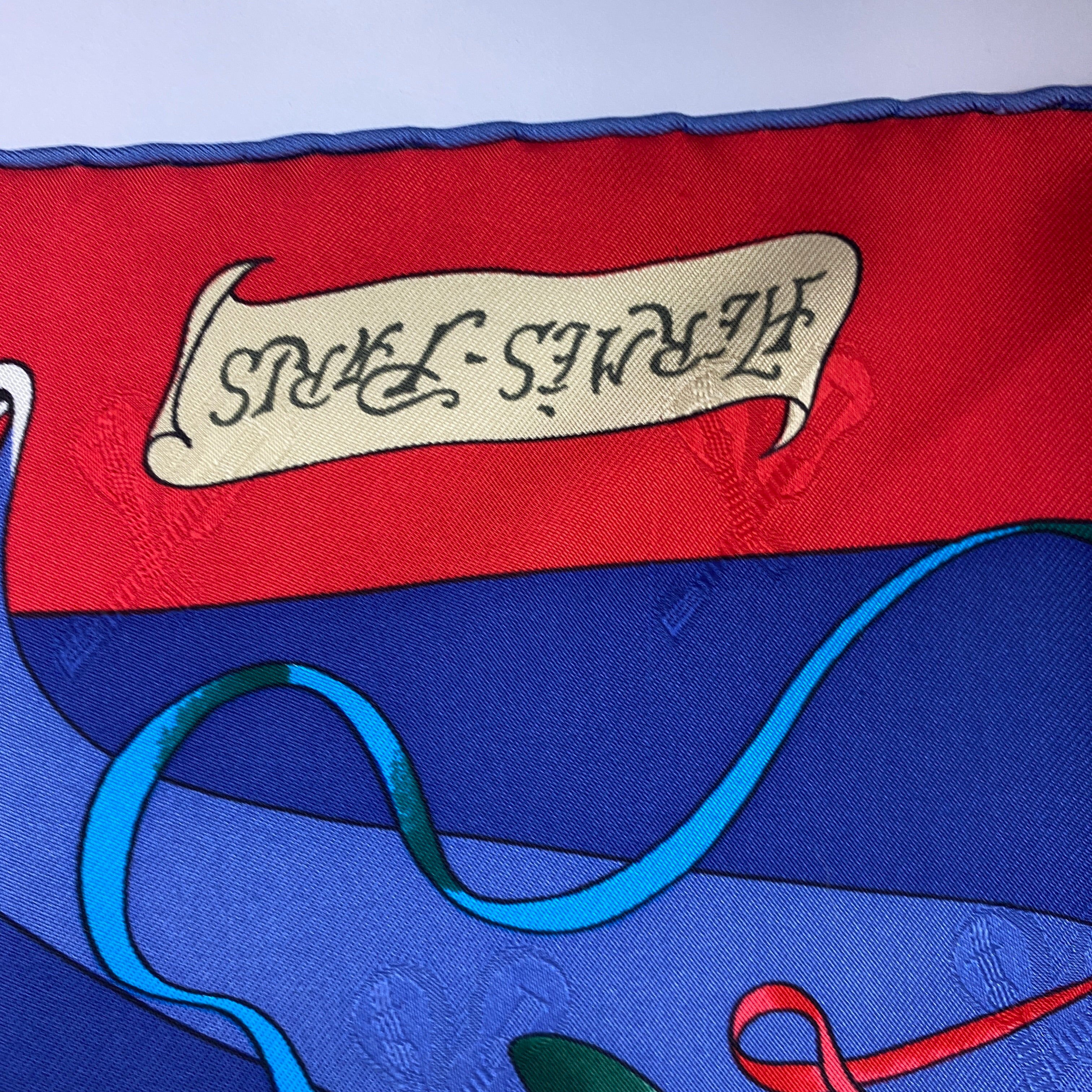 Hermes Red & Blue Le Carnaval De Venise Silk Twill 90 Scarf