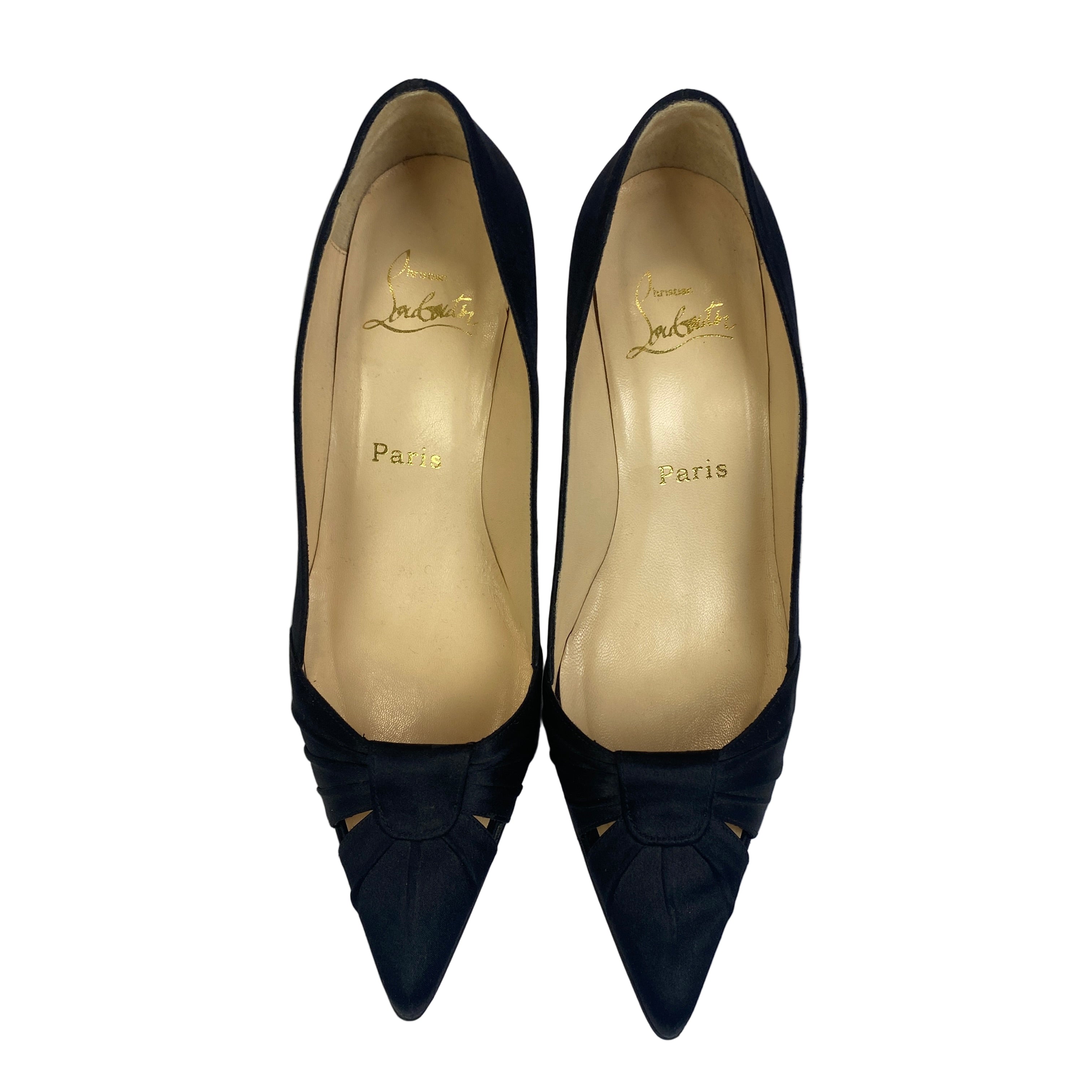 Christian Louboutin Black Satin 70 Heels 37