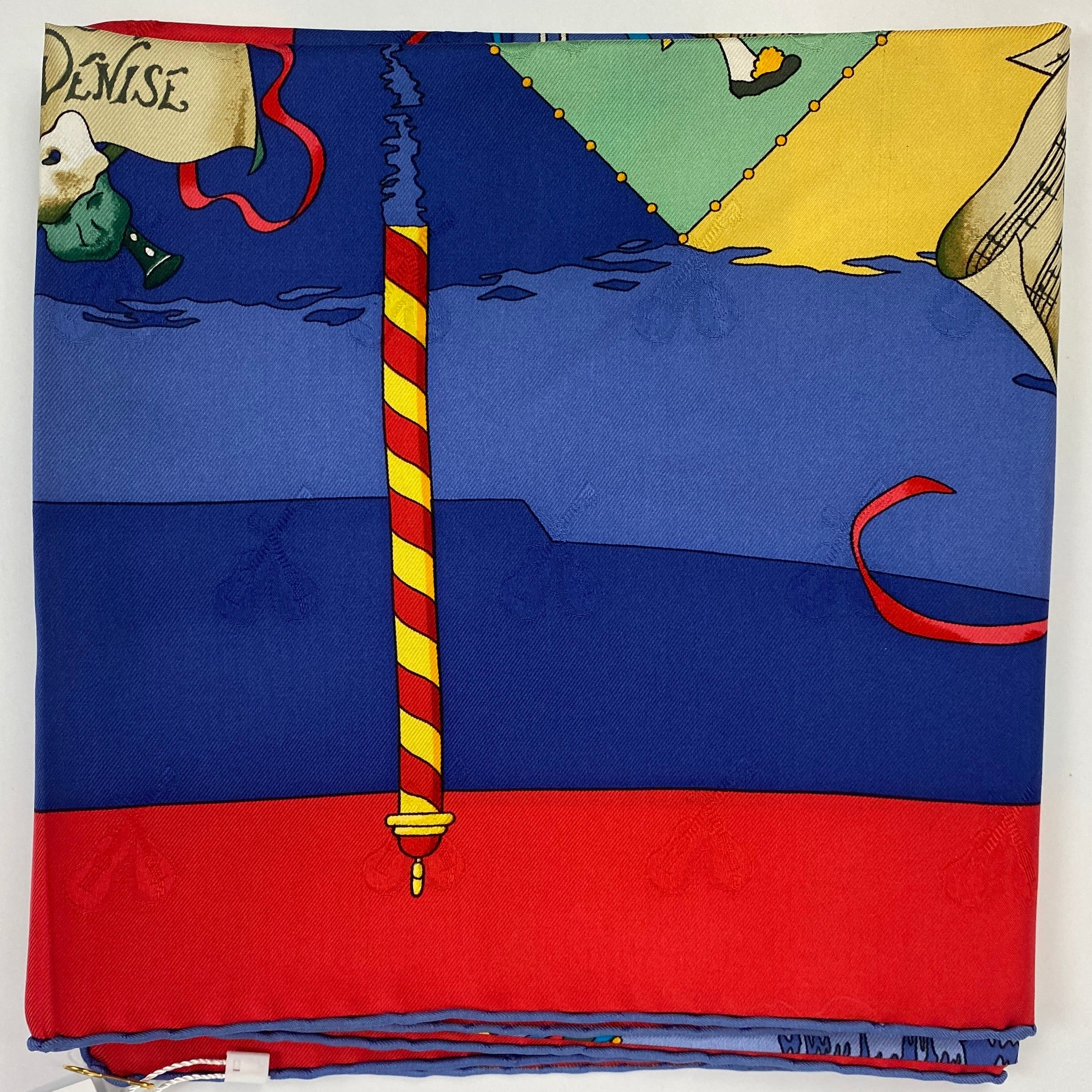 Hermes Red & Blue Le Carnaval De Venise Silk Twill 90 Scarf