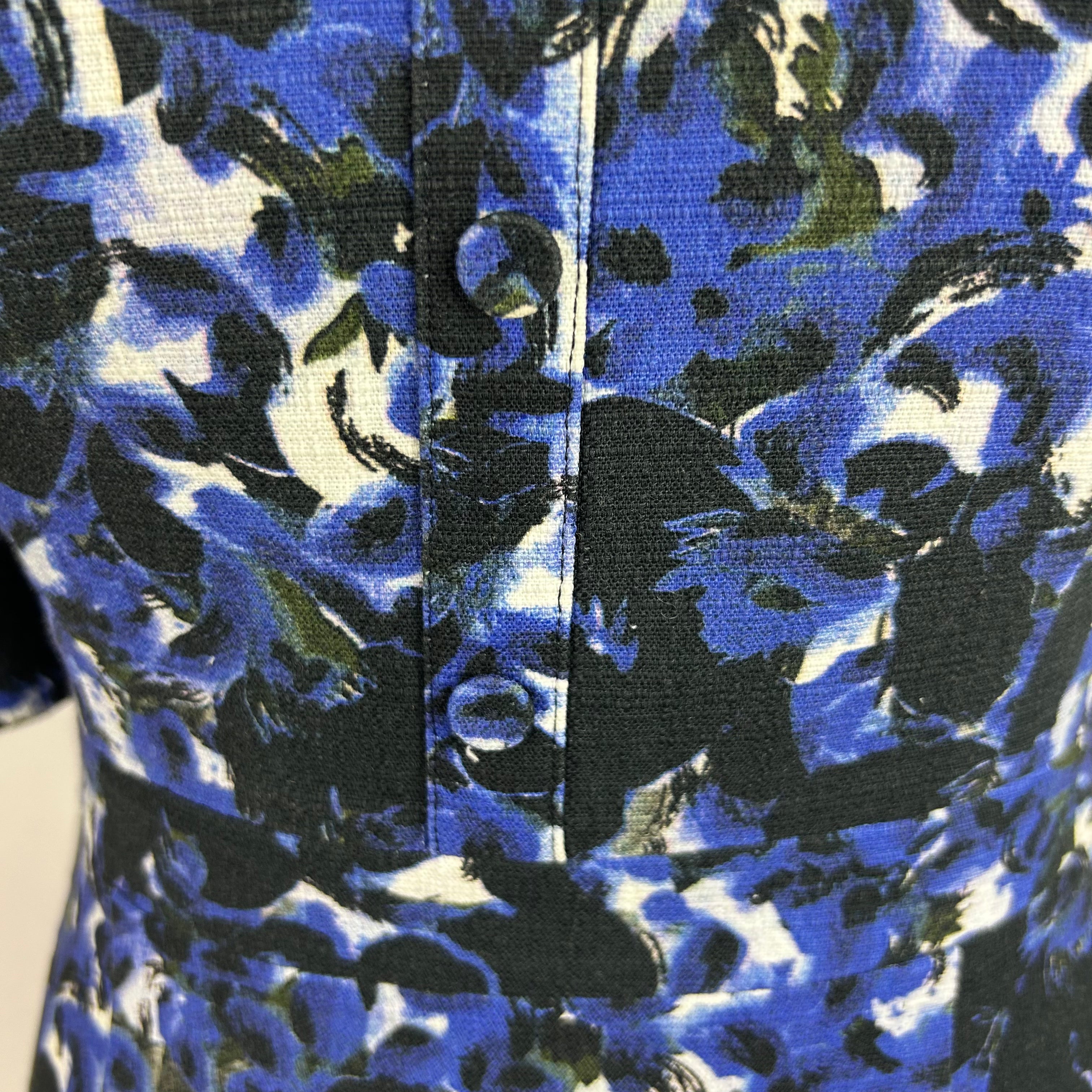 Erdem Blue & Black Floral Cotton Weave Midi Dress S