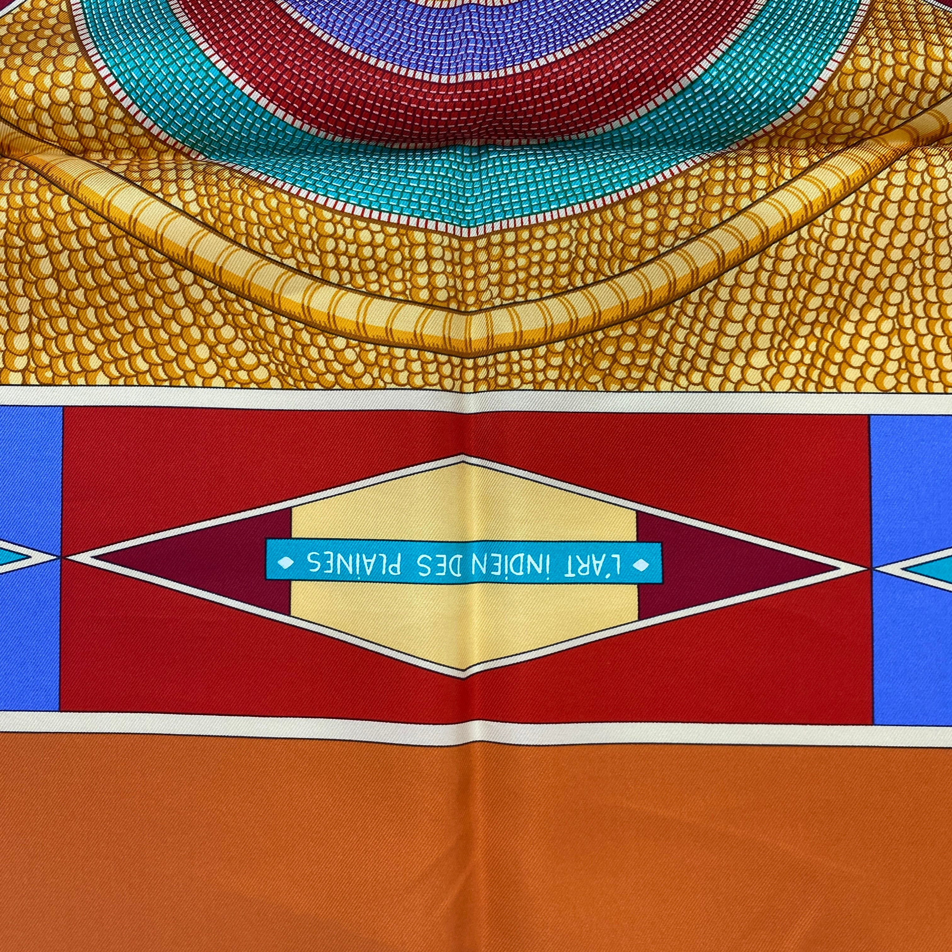Hermes Orange L'Art Indien Des Plaines Silk Twill 90 Scarf