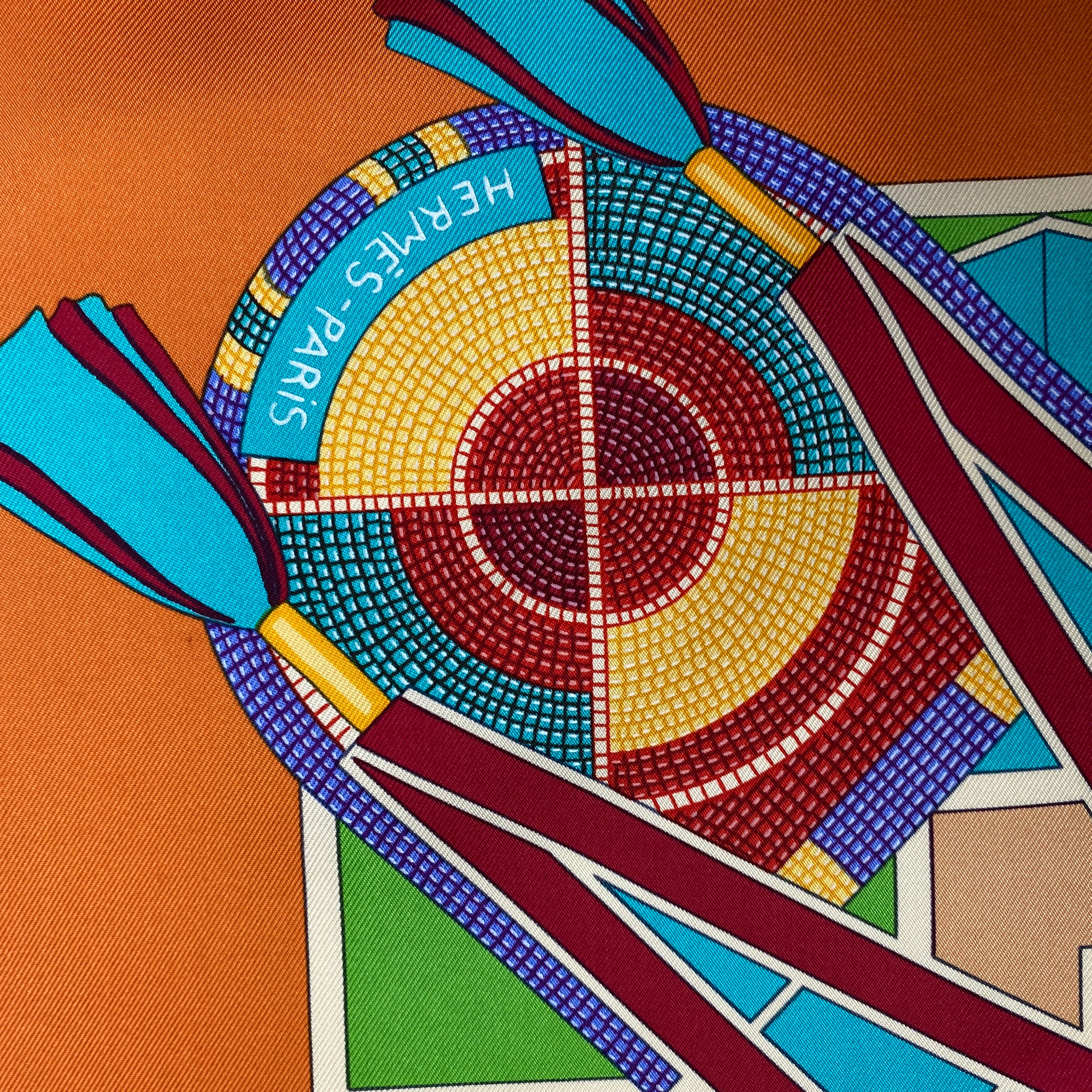 Hermes Orange L'Art Indien Des Plaines Silk Twill 90 Scarf