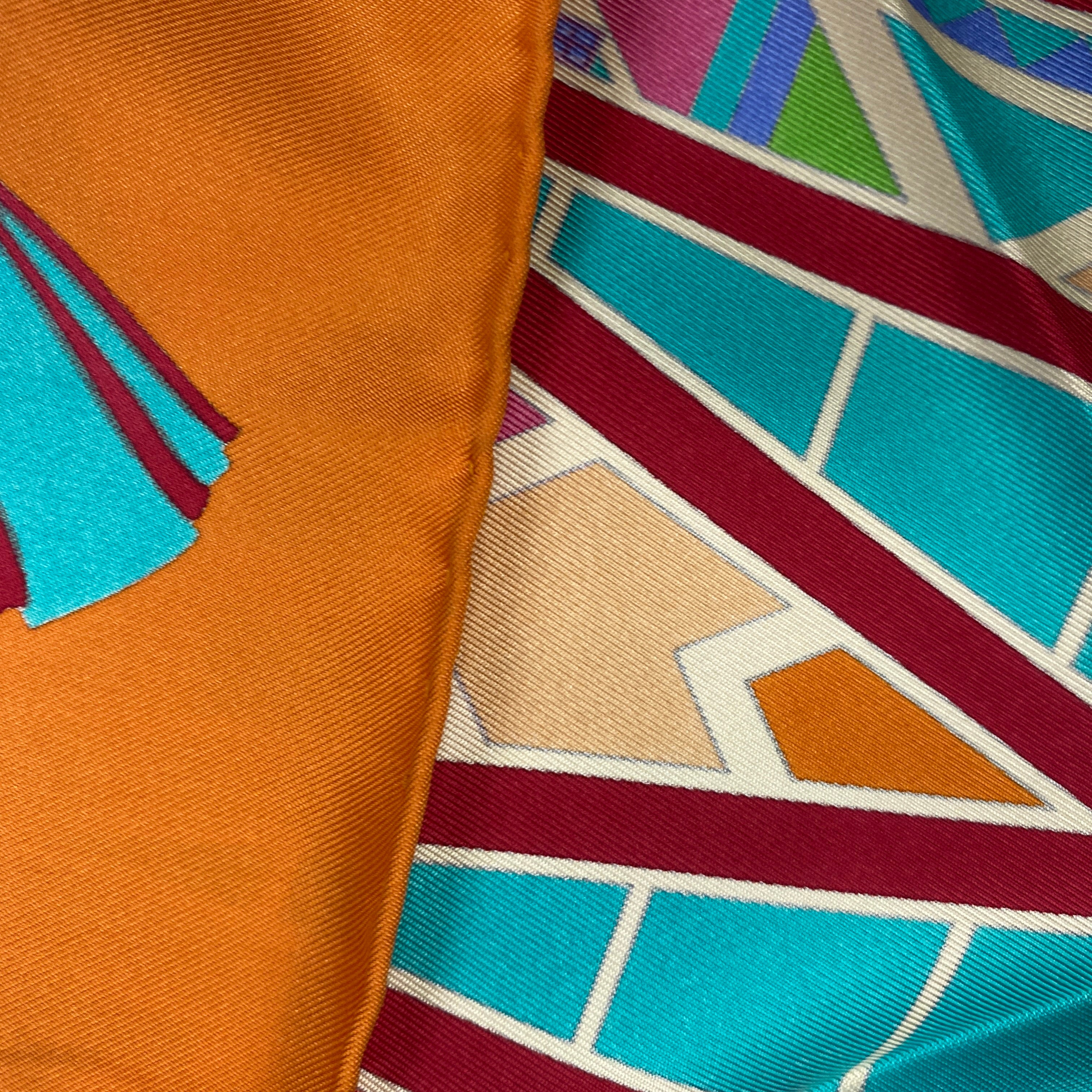 Hermes Orange L'Art Indien Des Plaines Silk Twill 90 Scarf