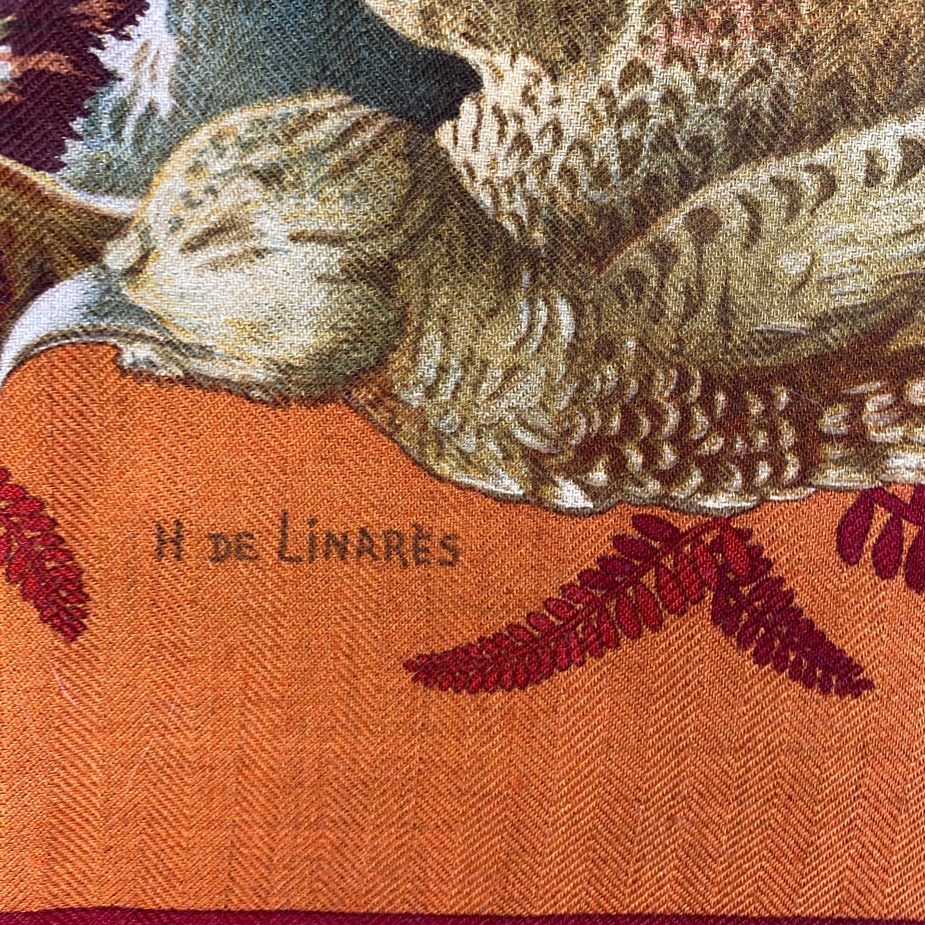 Hermes Burgundy Gibier Game Birds 90 Cashmere & Silk Scarf