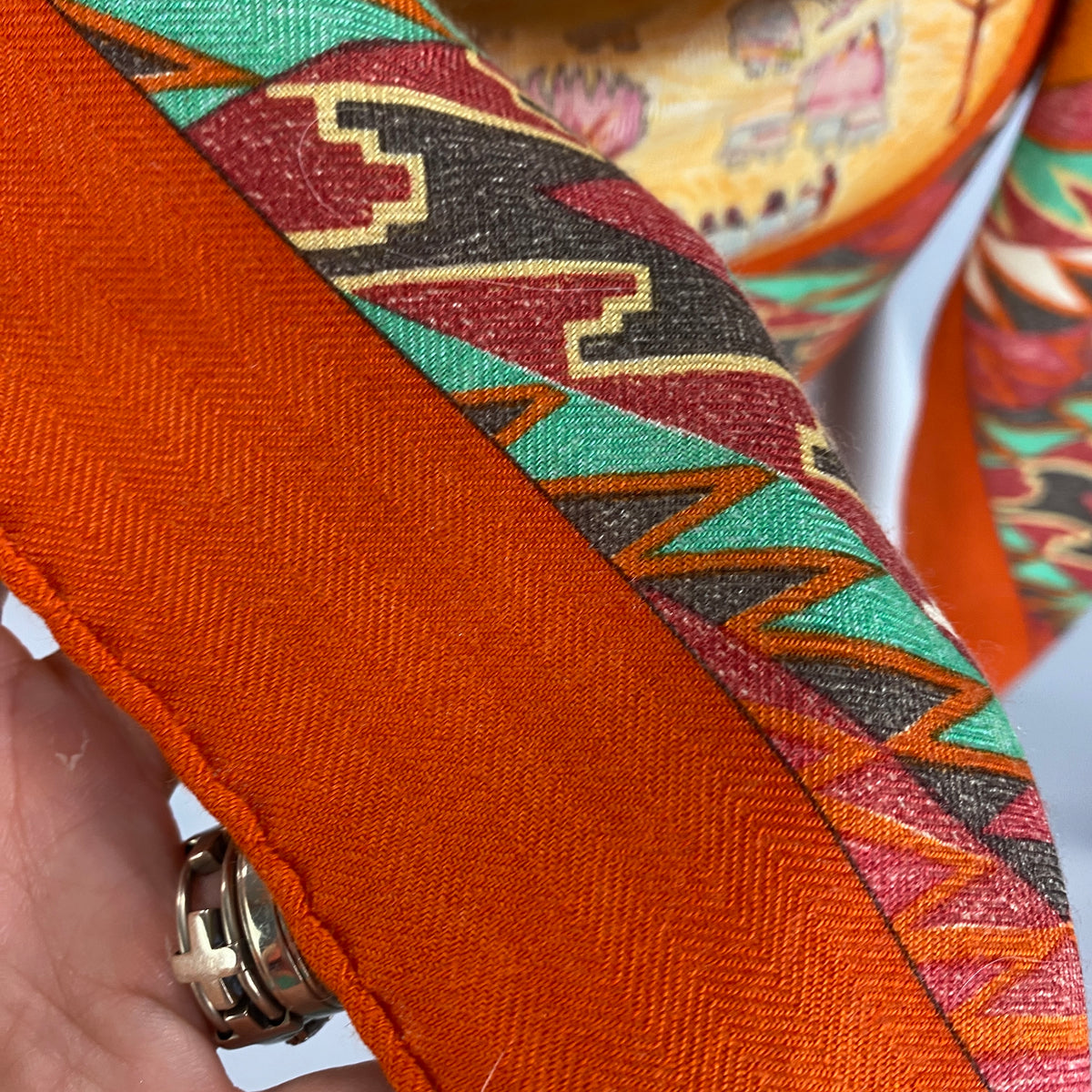 Hermes Orange Les Danses Des Indiens Large 140 Cashmere & Silk Carre Scarf