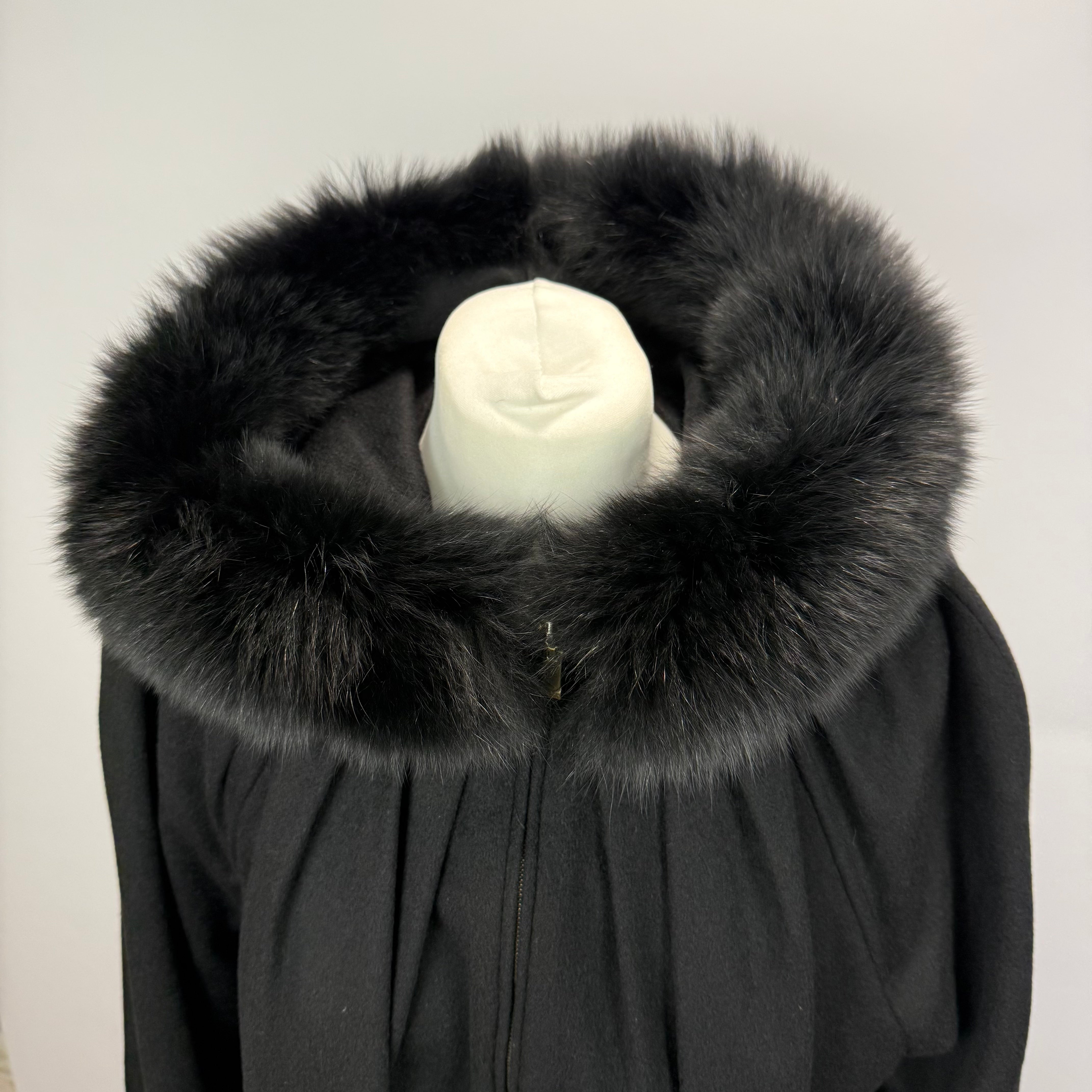 Max Mara Black Pure Cashmere Hooded Coat XS/S/M