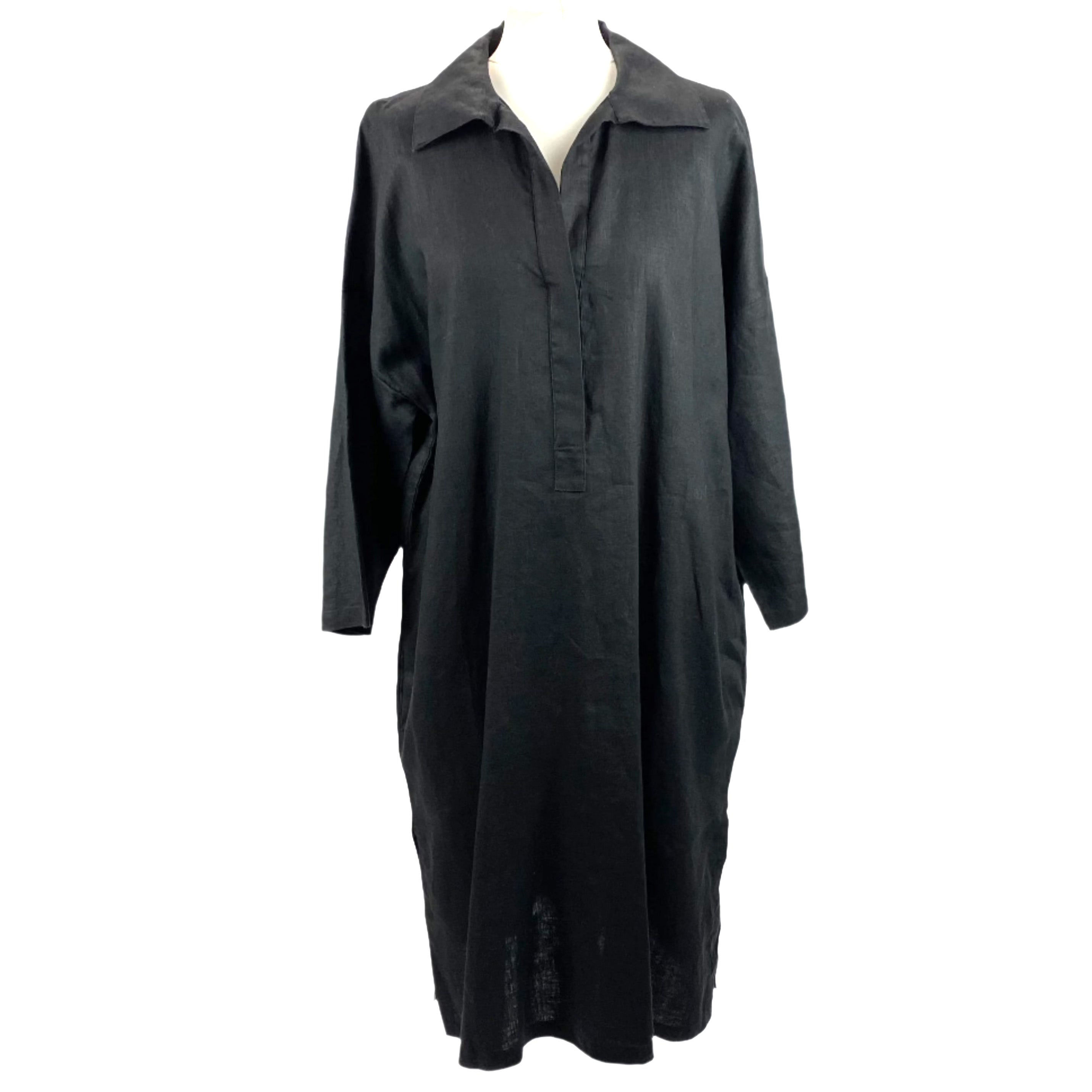 Max Mara Black Linen Revers Collar Tunic Dress XXL