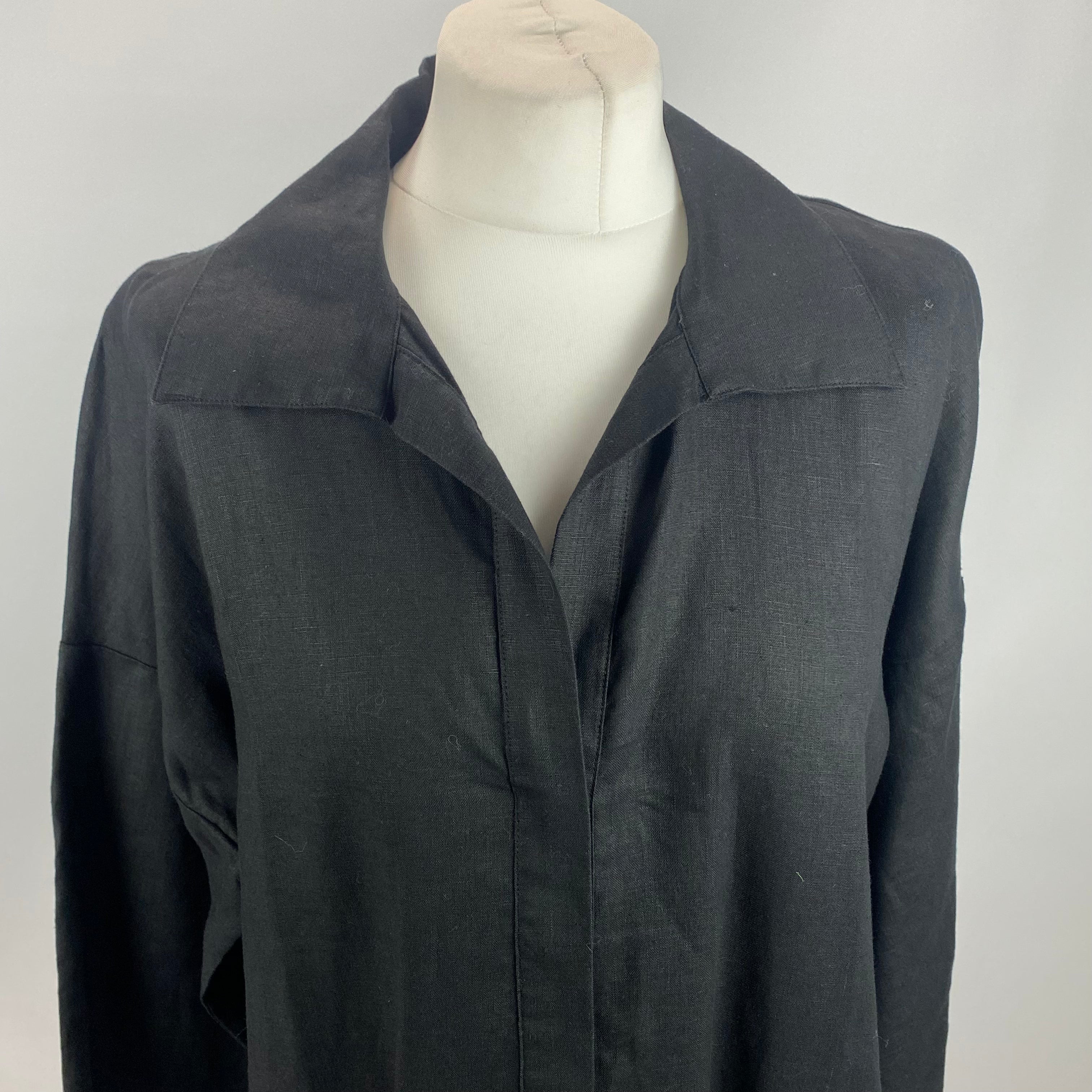 Max Mara Black Linen Revers Collar Tunic Dress XXL